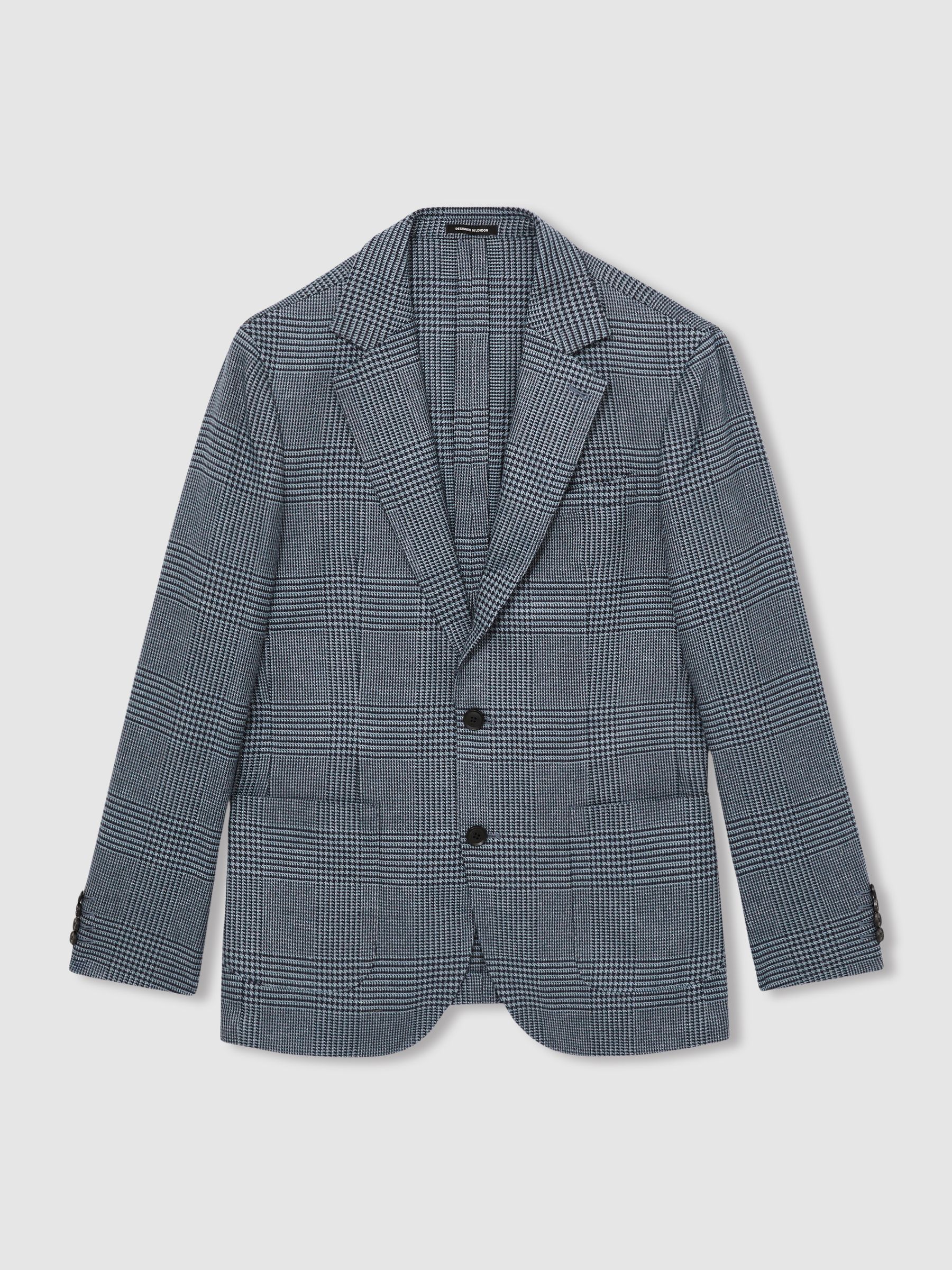 Regular-Fit Single-Breasted Check Blazer in Blue - Image 2 of 8
