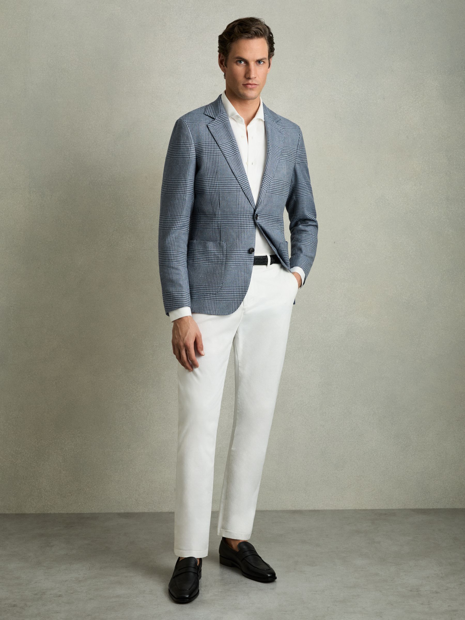 Regular-Fit Single-Breasted Check Blazer in Blue - Image 3 of 8
