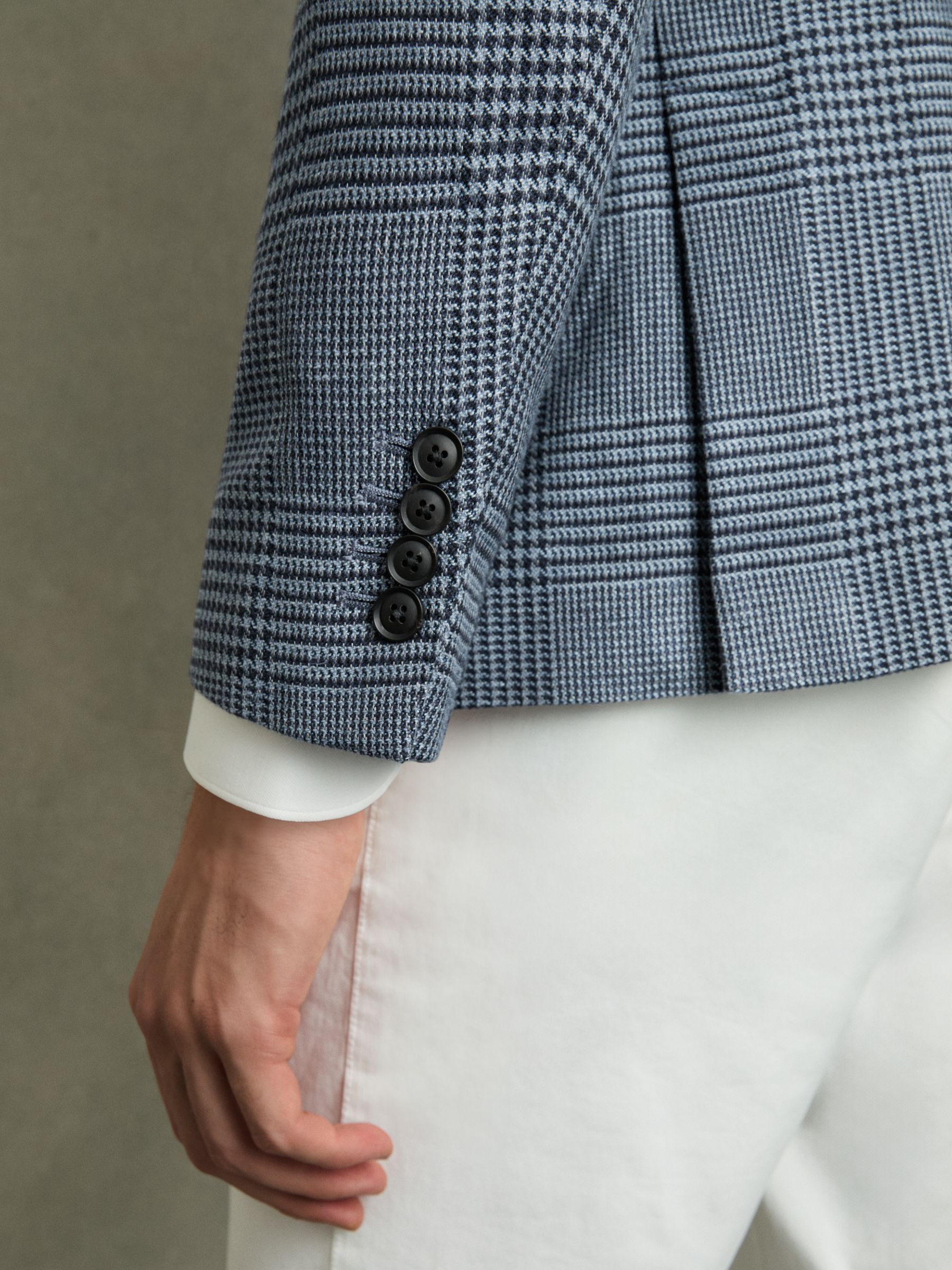 Regular-Fit Single-Breasted Check Blazer in Blue - Image 6 of 8