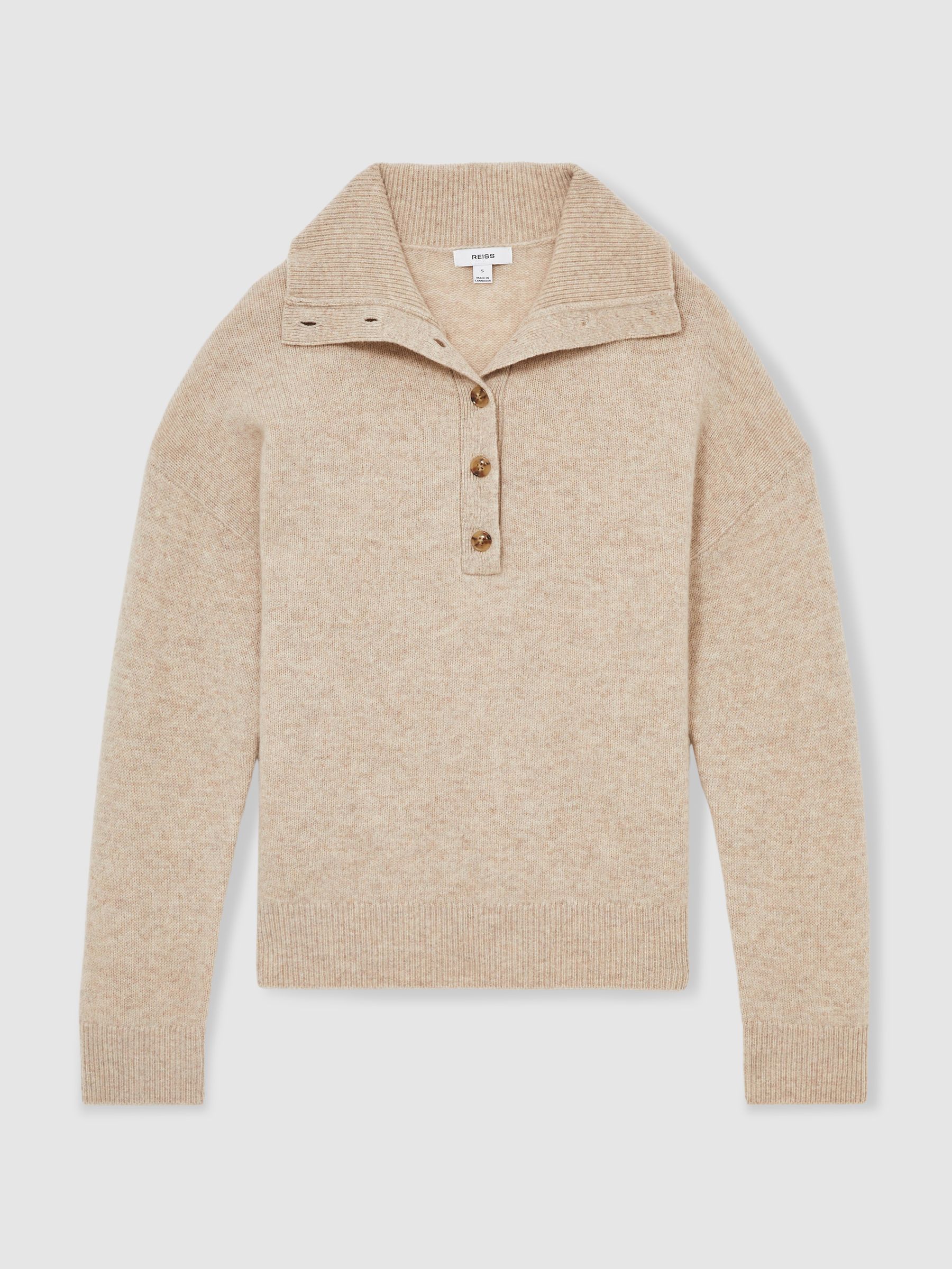 Wool-Cashmere Open-Neck Jumper in Neutral - Image 2 of 6
