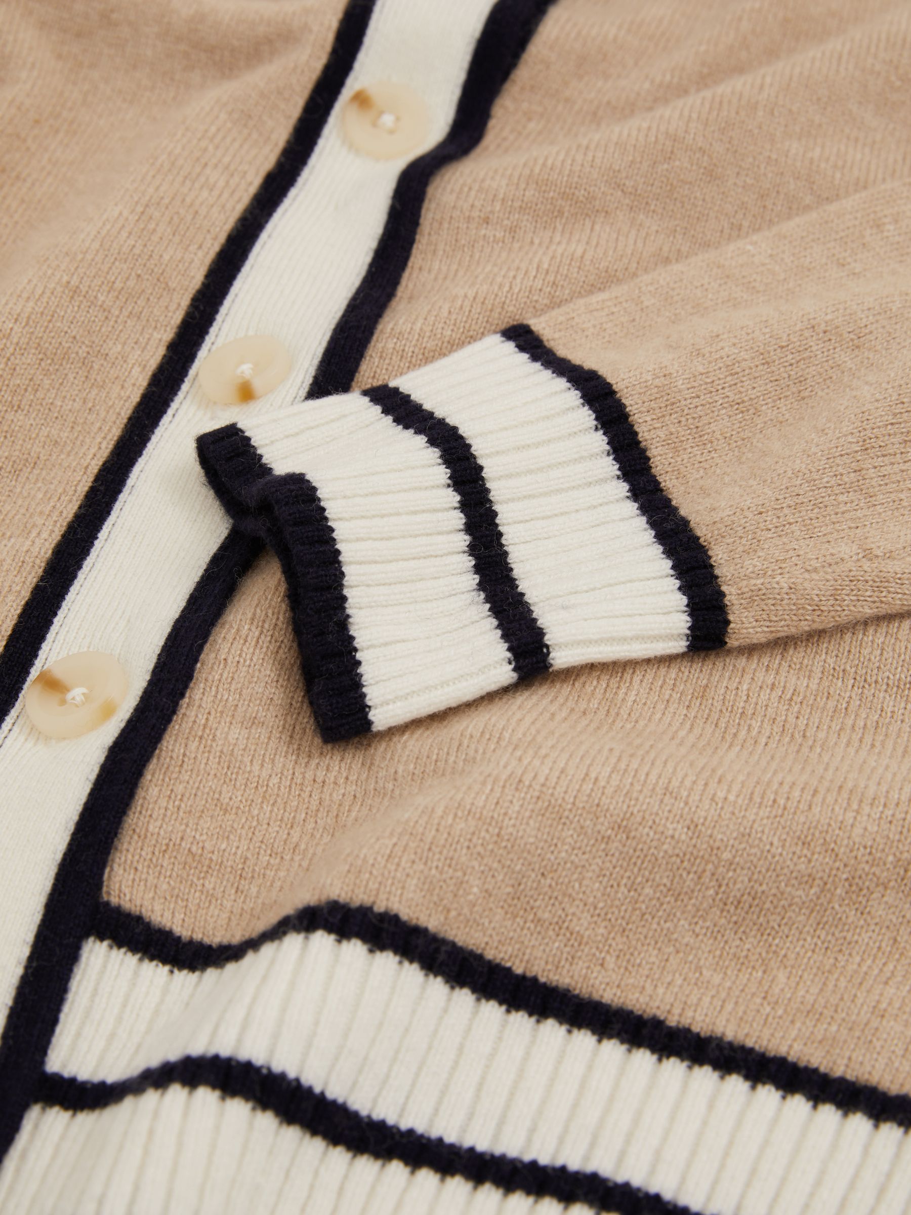 Merino-Blend Varsity Cardigan With Cashmere in Camel - Image 4 of 4