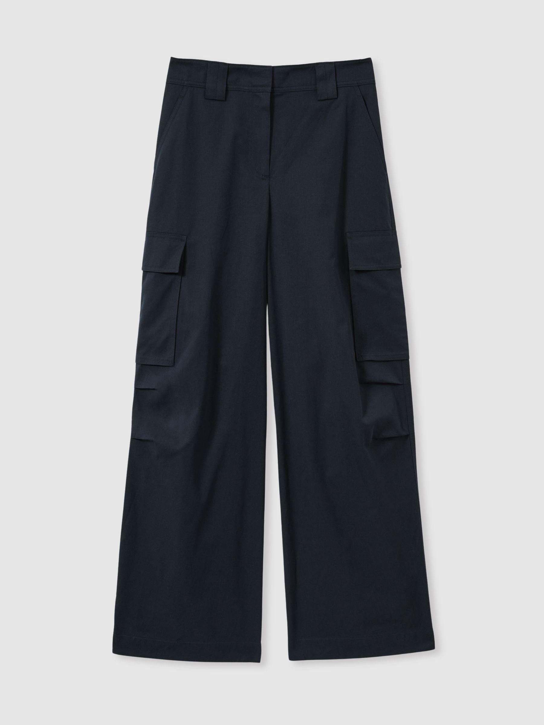 Cotton-Tencel Wide-Leg Combat Trousers in Navy - Image 2 of 6