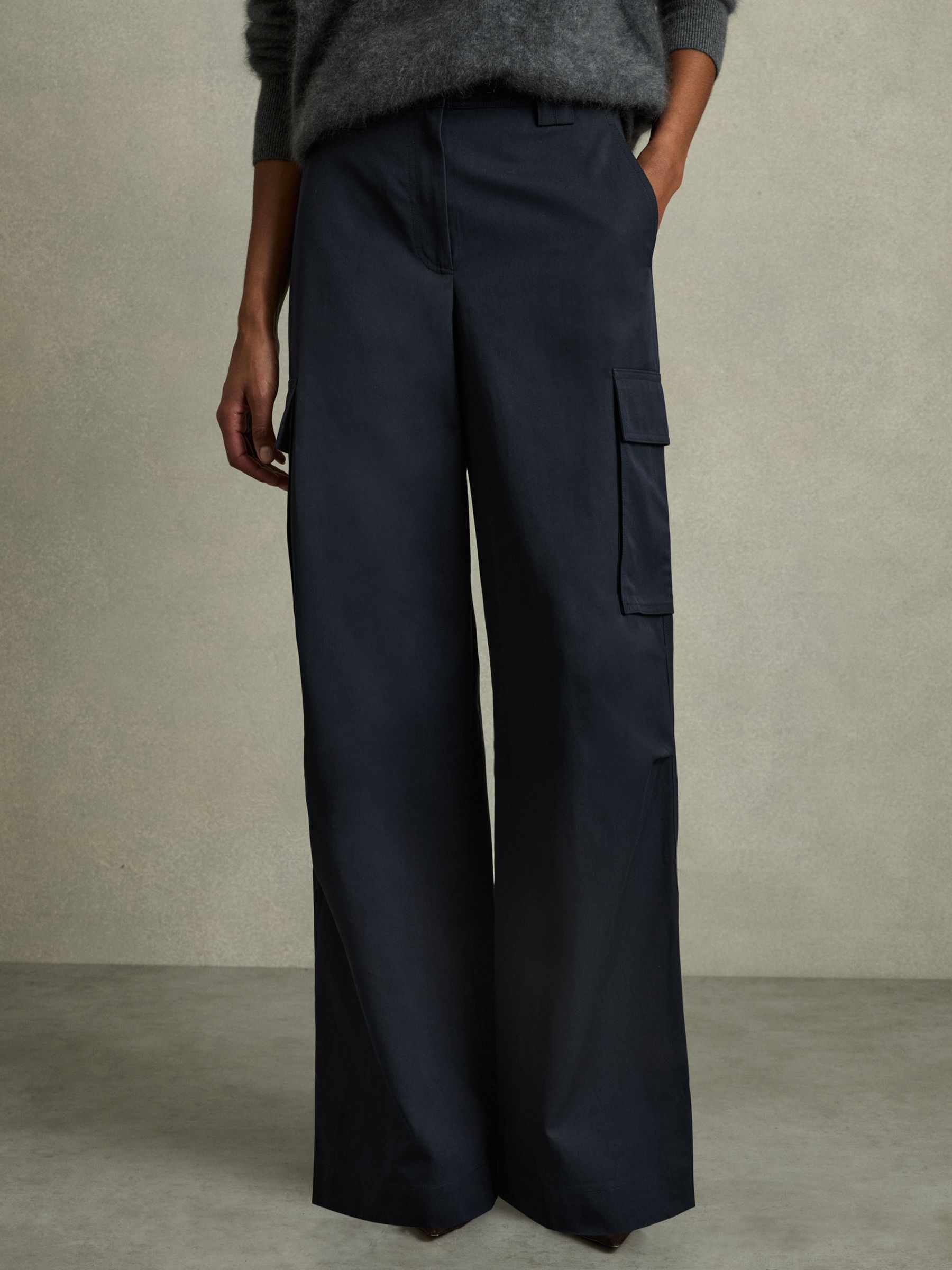 Cotton-Tencel Wide-Leg Combat Trousers in Navy - Image 3 of 6