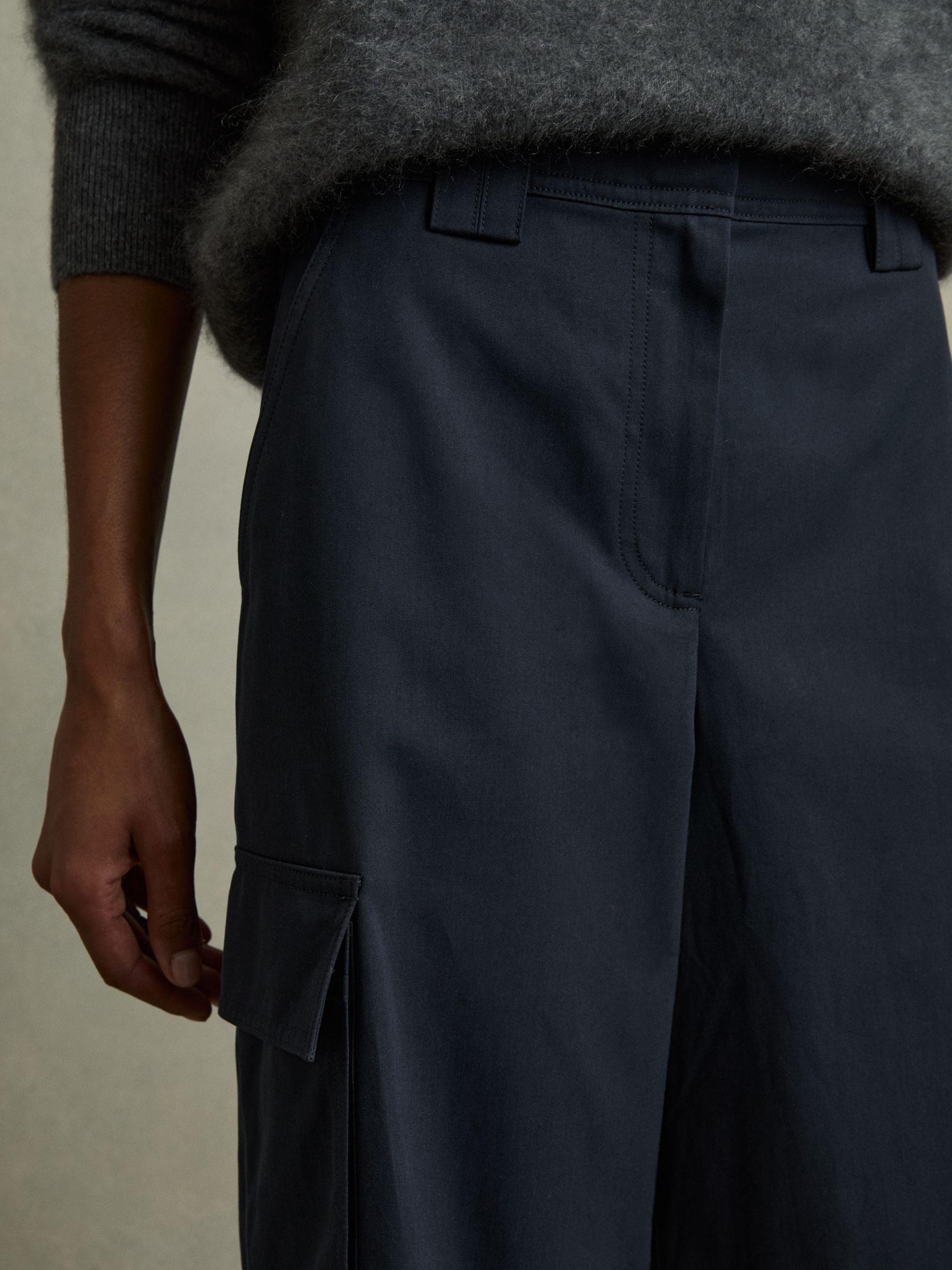 Cotton-Tencel Wide-Leg Combat Trousers in Navy - Image 4 of 6