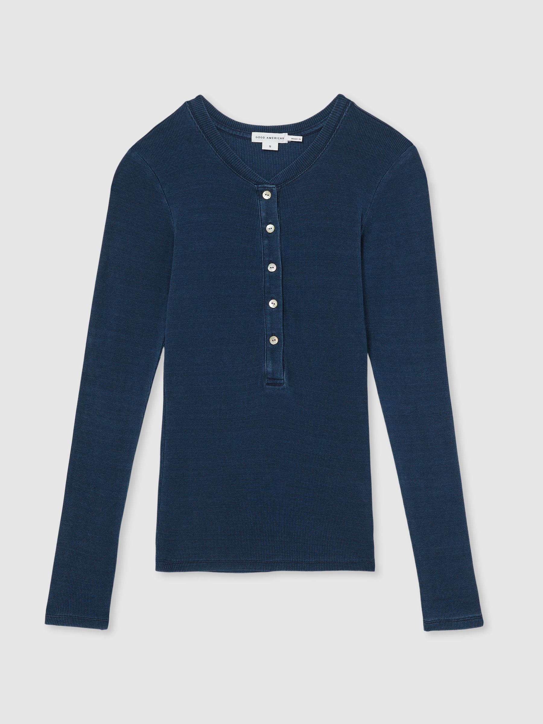 Long-Sleeve Henley Top in Indigo - Image 2 of 6