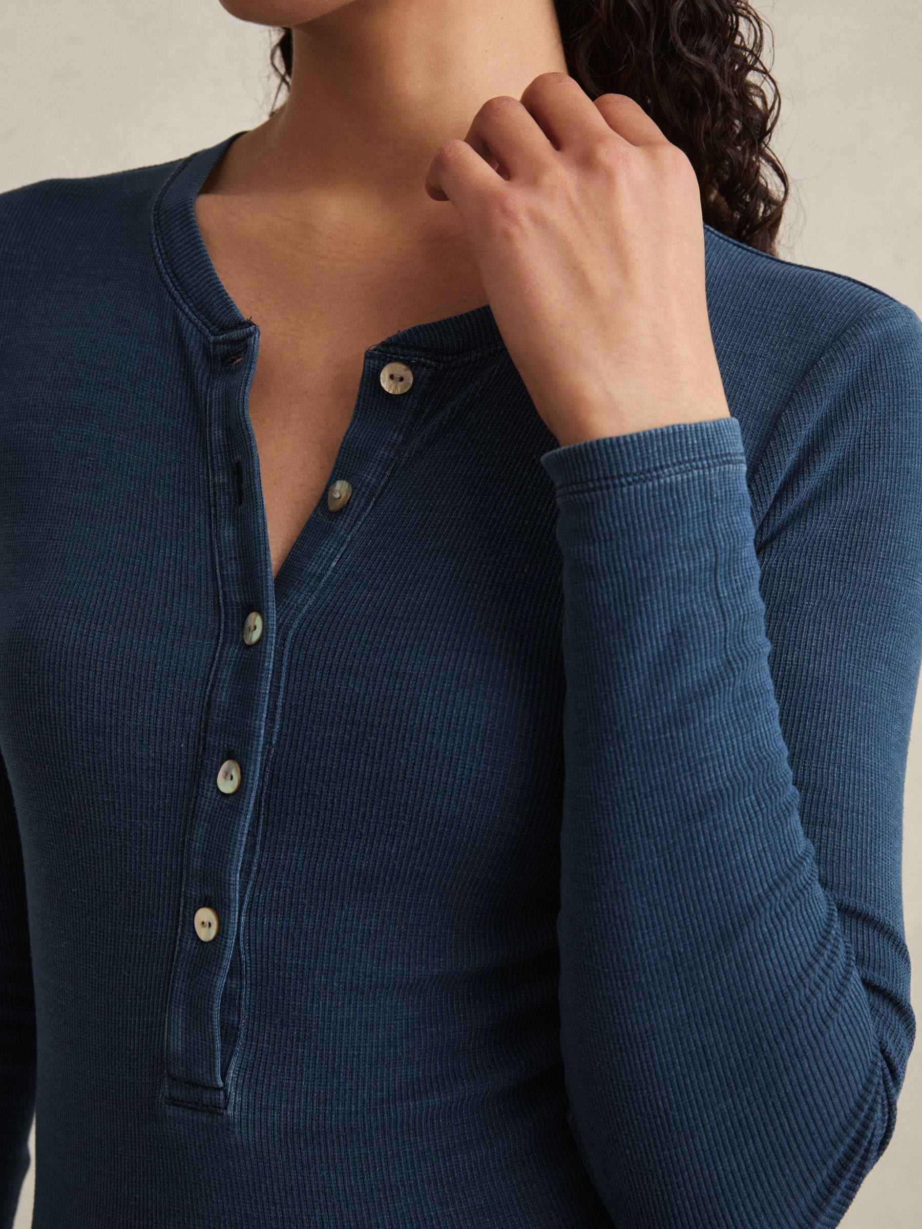 Long-Sleeve Henley Top in Indigo - Image 3 of 6