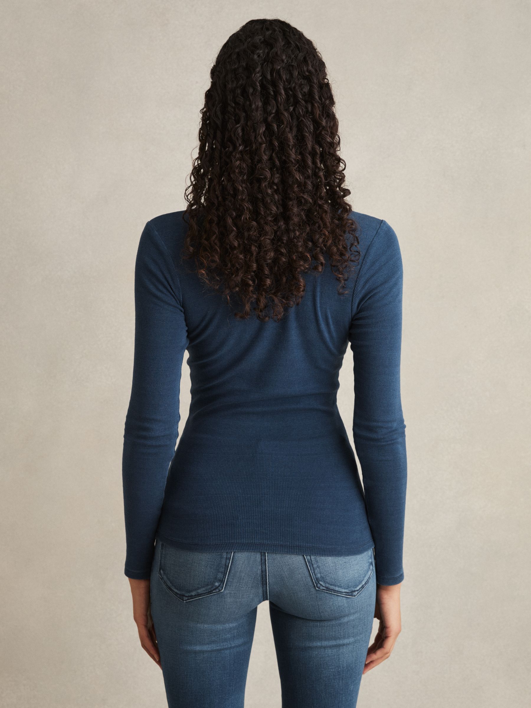 Long-Sleeve Henley Top in Indigo - Image 4 of 6