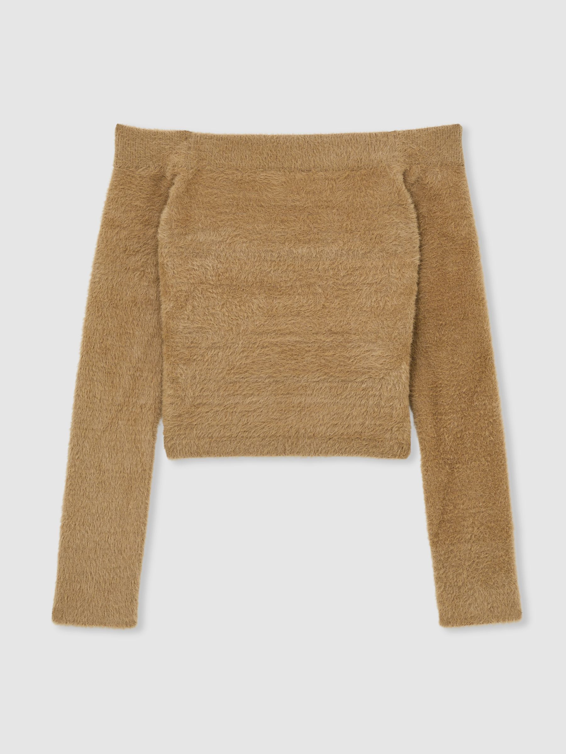 Good American Plush Off-Shoulder Top in Caramel - Image 2 of 5