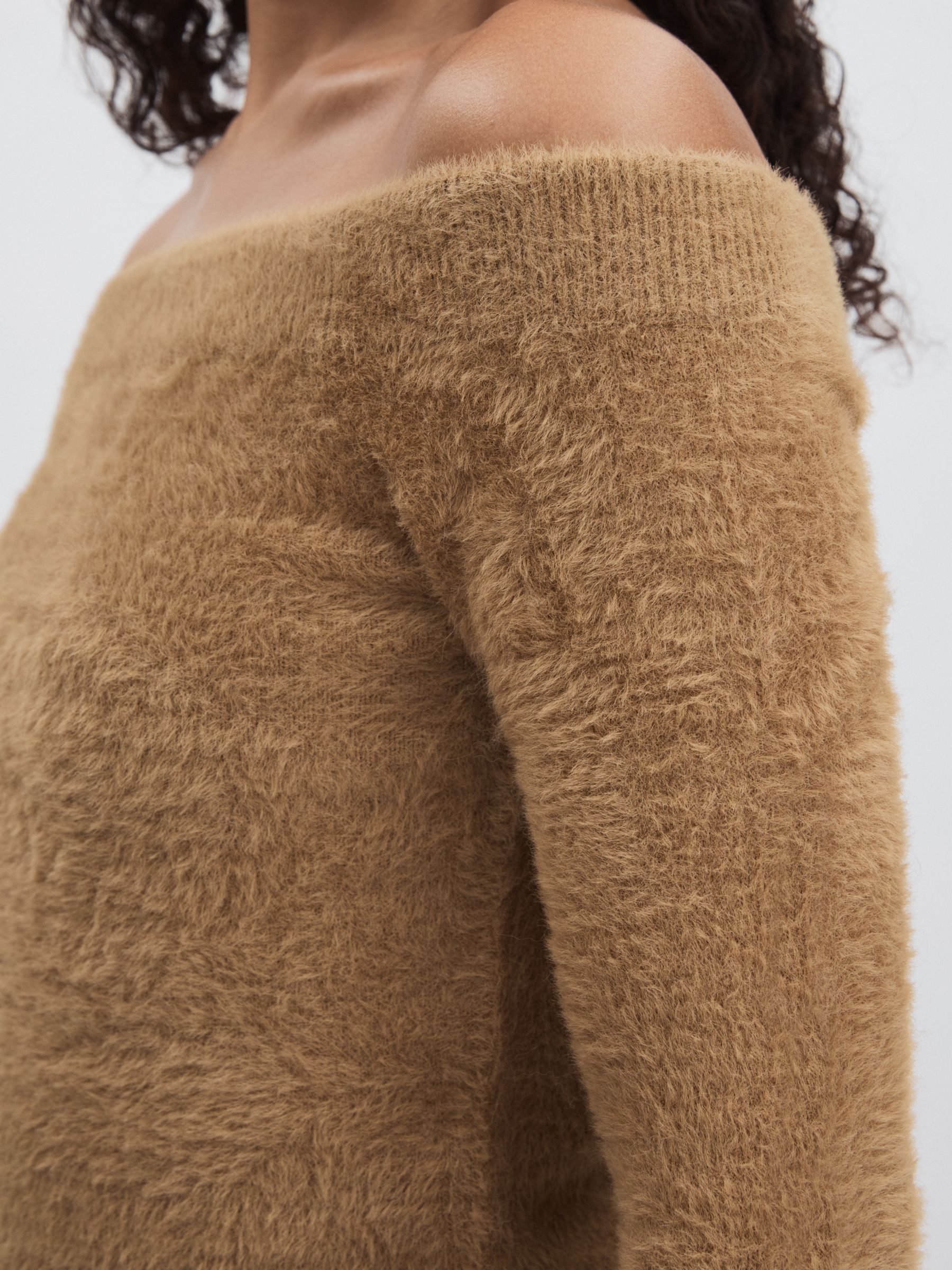 Good American Plush Off-Shoulder Top in Caramel - image 3