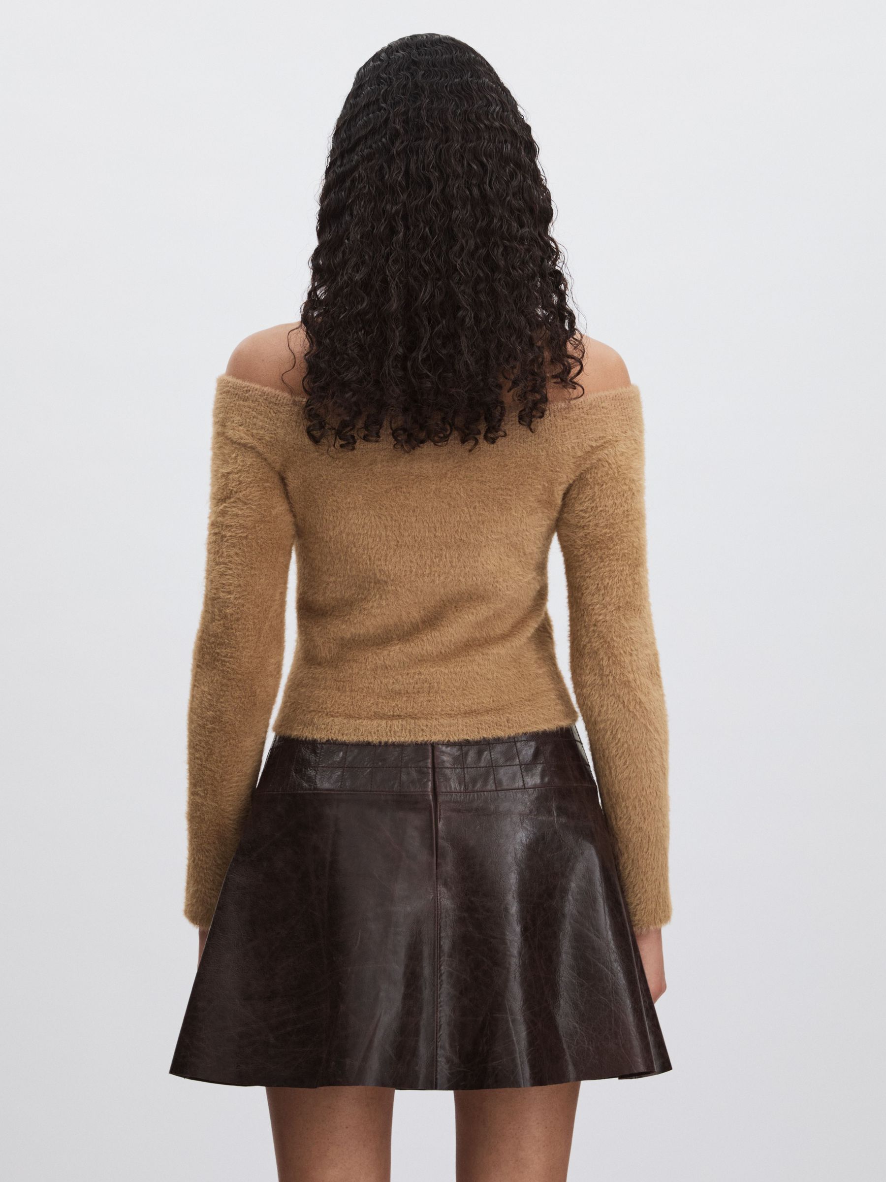 Good American Plush Off-Shoulder Top in Caramel - image 4