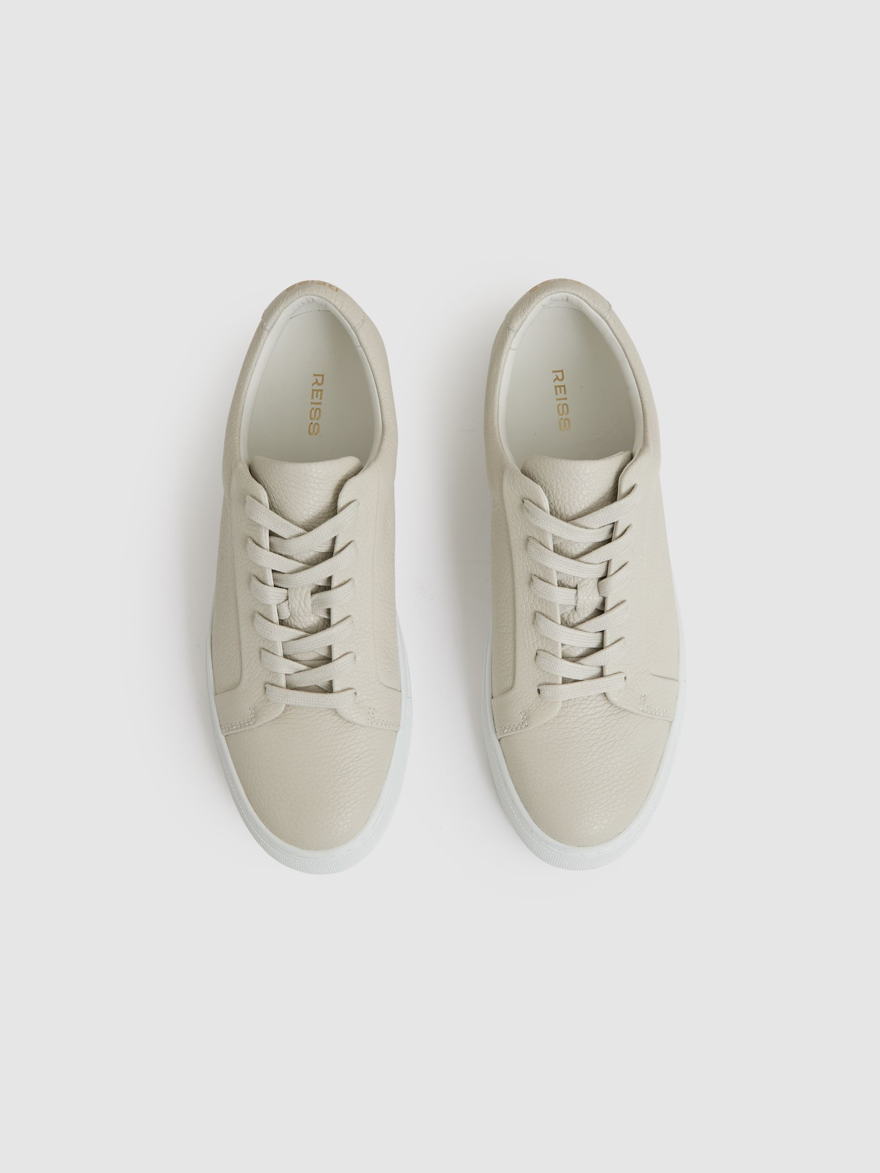 Tumbled Leather Trainers in Off White - Image 4 of 5