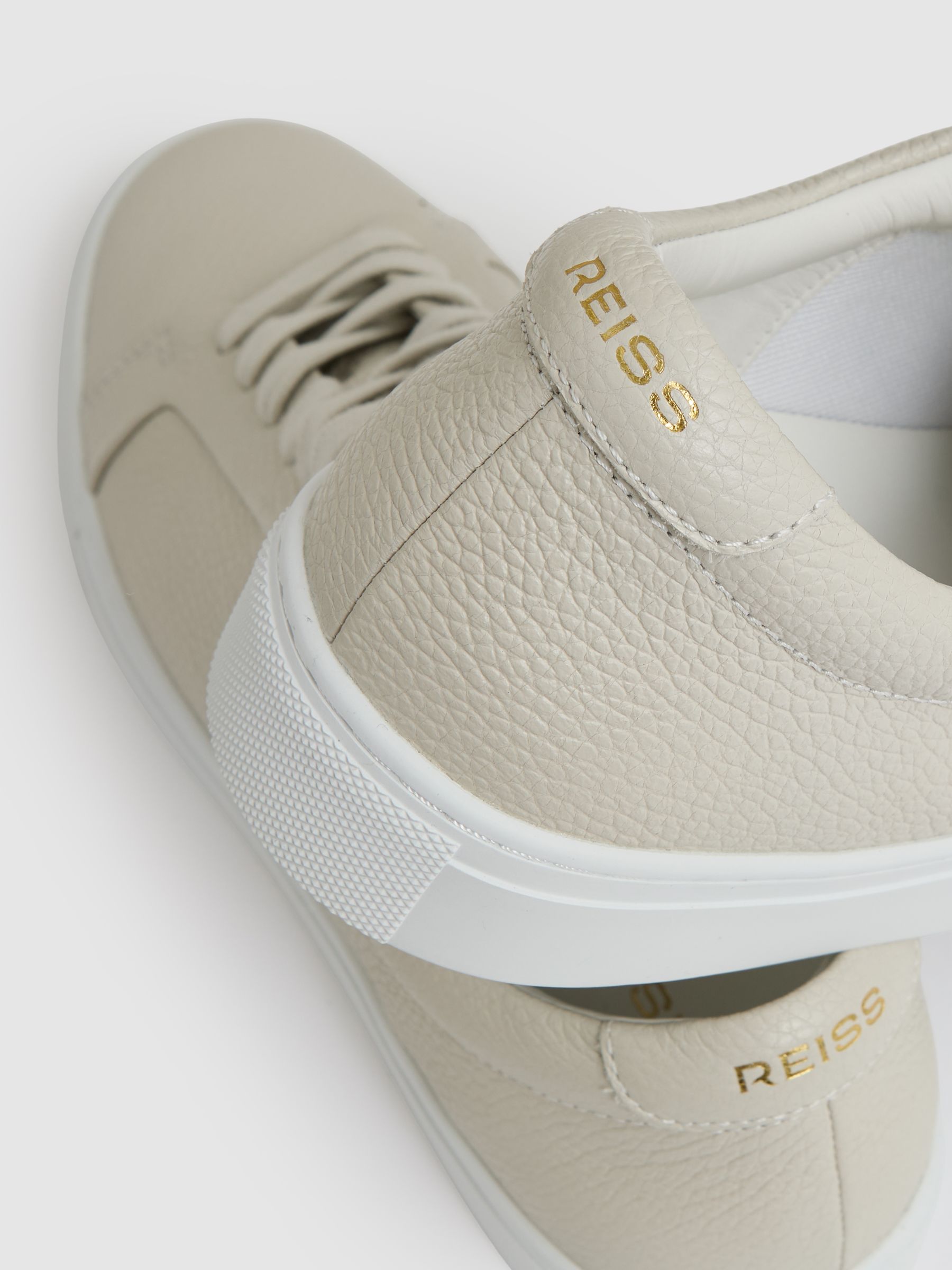 Tumbled Leather Trainers in Off White - Image 5 of 5