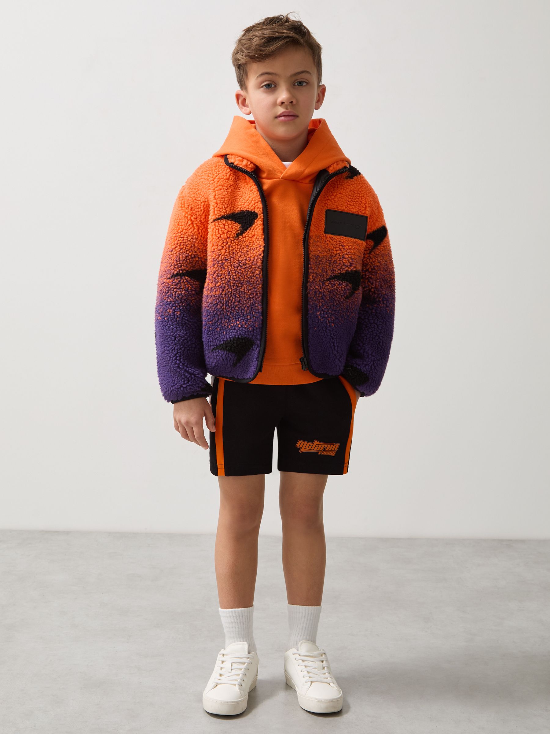 3-9 yrs Unisex Fit McLaren F1 Team Ombré Fleece Jacket in Papaya Orange/Purple - Image 3 of 8