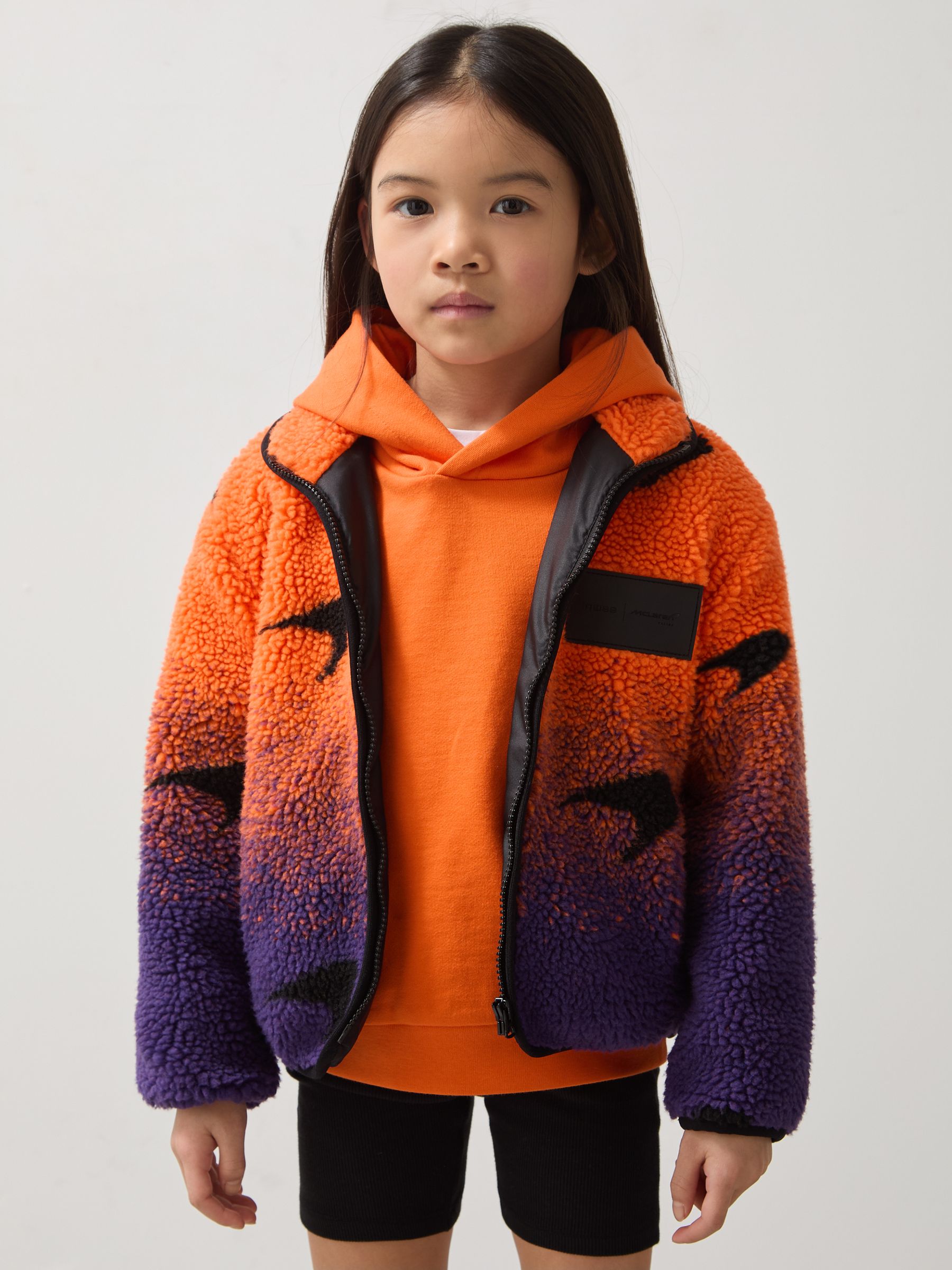 3-9 yrs Unisex Fit McLaren F1 Team Ombré Fleece Jacket in Papaya Orange/Purple - Image 4 of 8