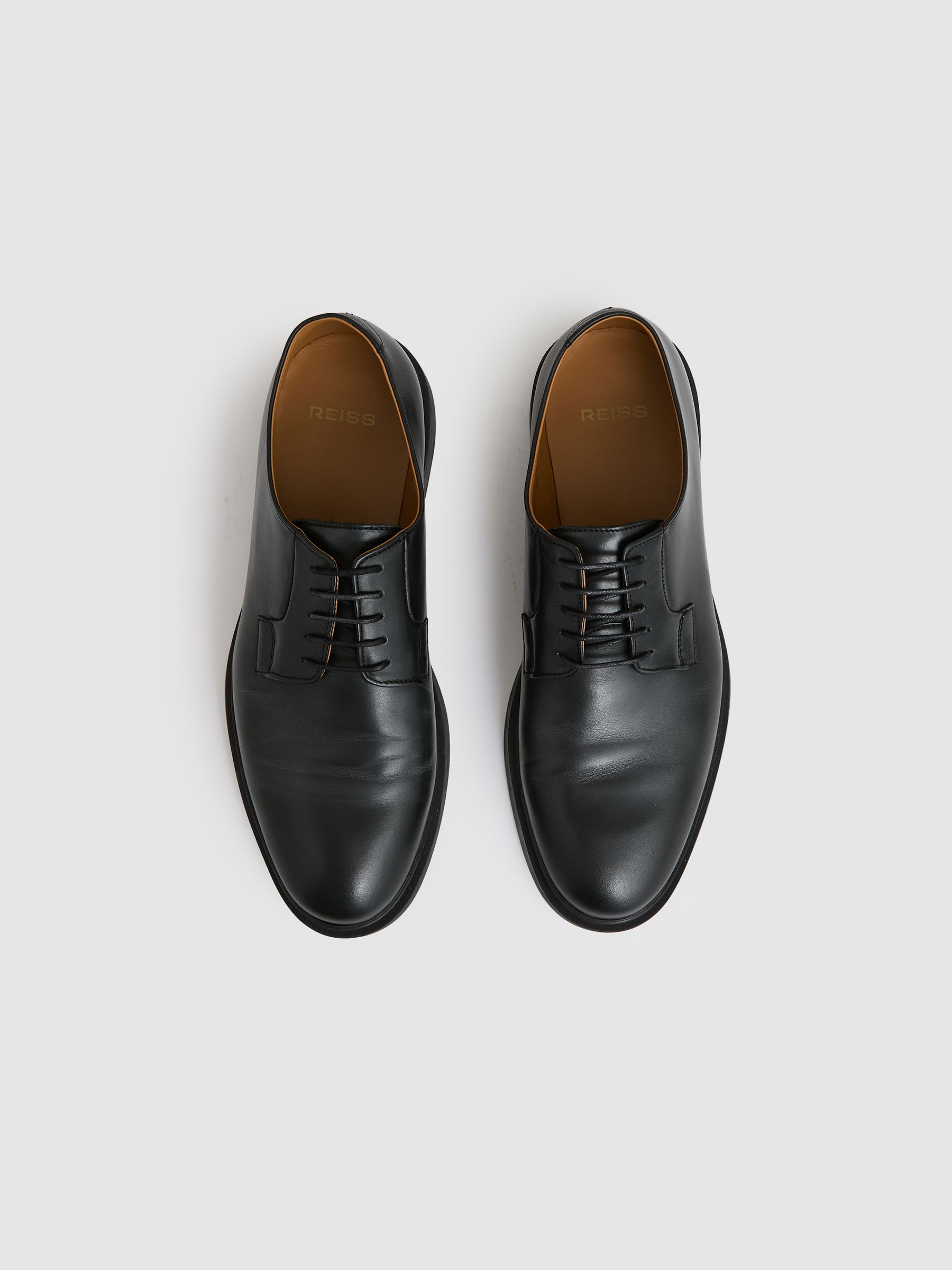 Leather Lace-Up Derby Shoes in Black - Image 3 of 6