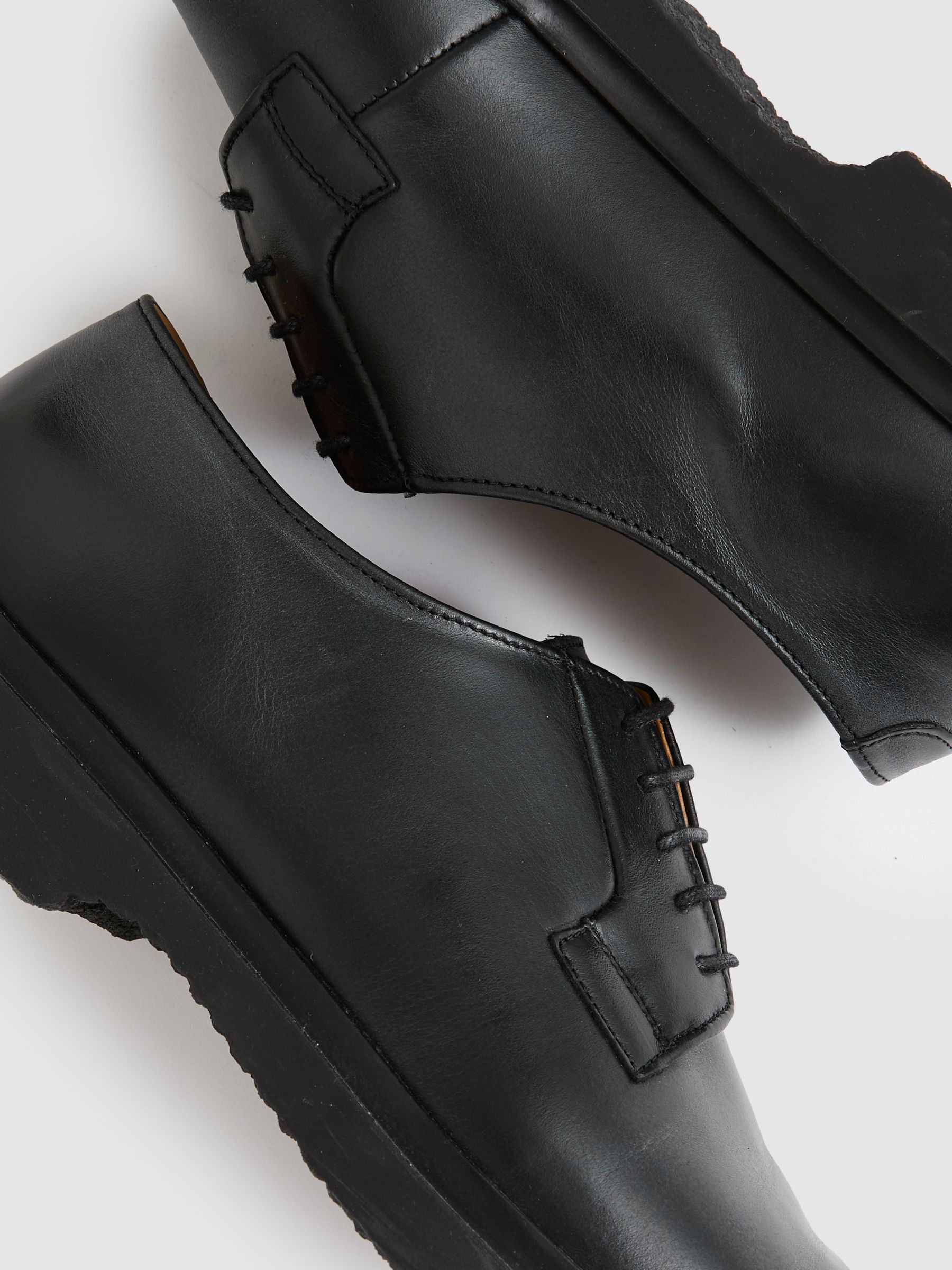 Leather Lace-Up Derby Shoes in Black - image 3