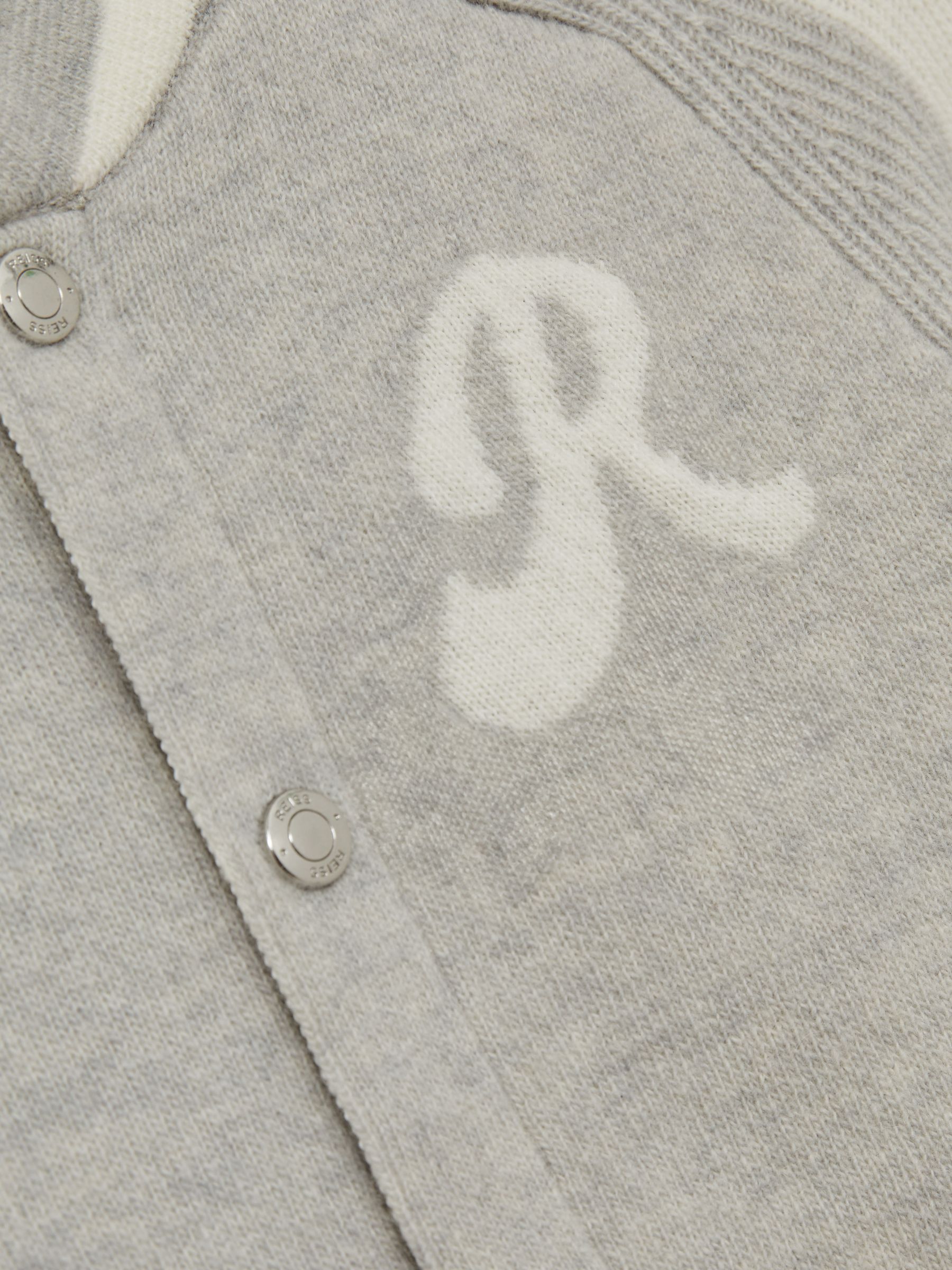 13-14 yrs Logo-Intarsia Bomber Jacket in Grey/White - Image 4 of 4