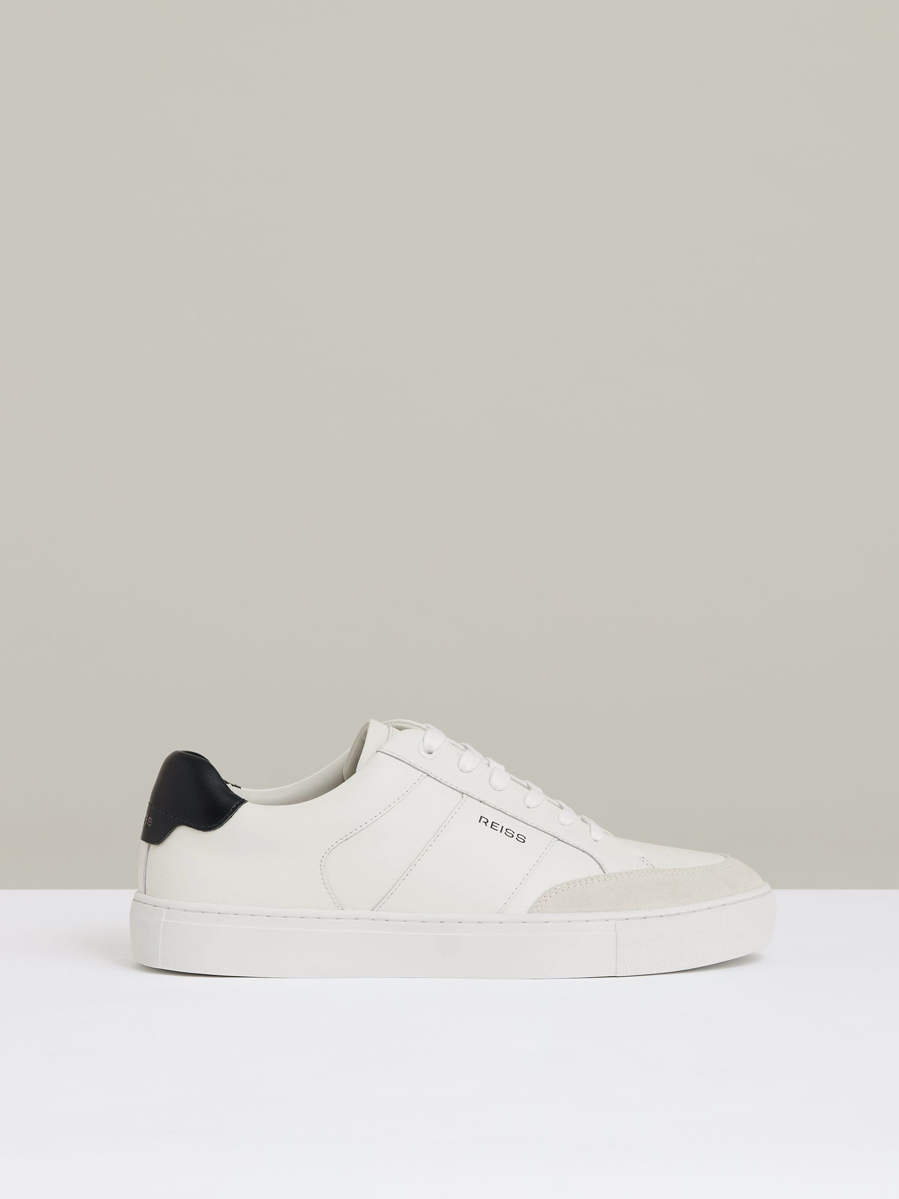 Suede Toe Cap Leather Trainers in White - Image 1 of 5