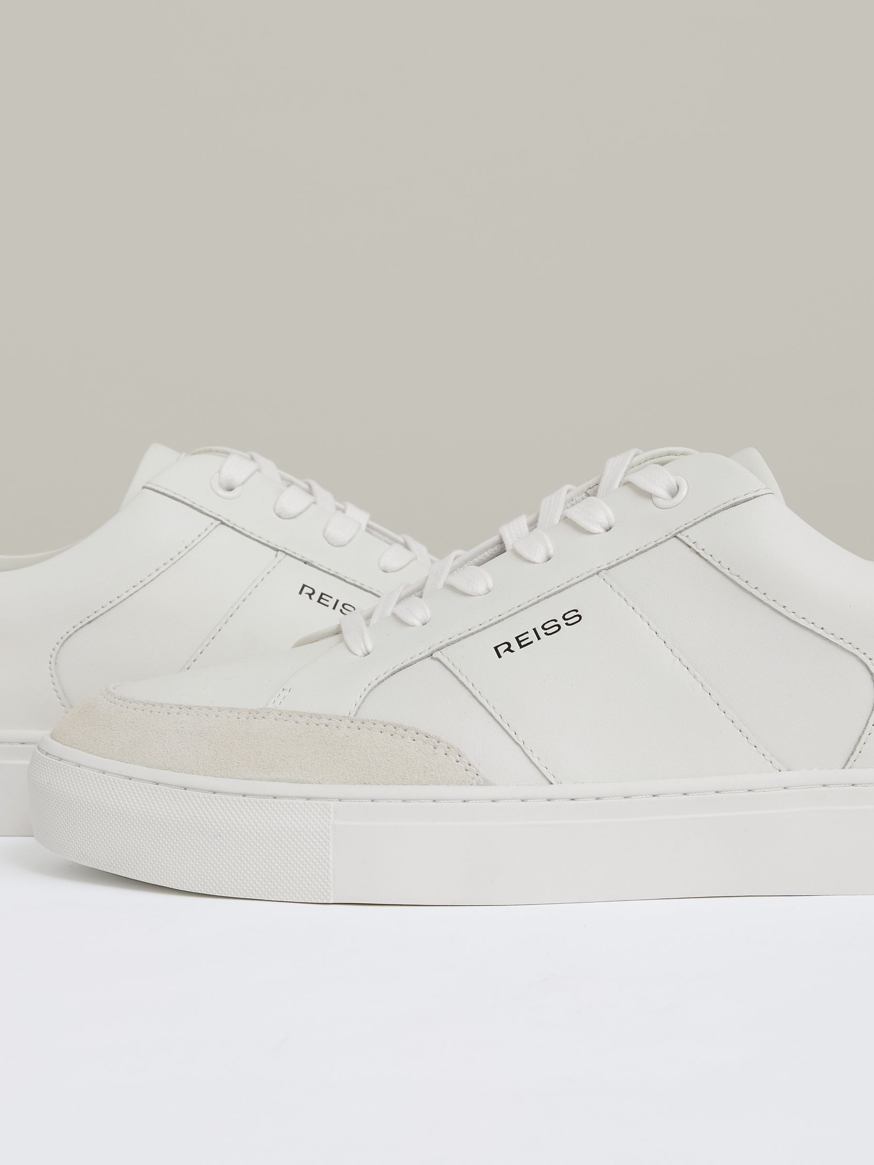 Suede Toe Cap Leather Trainers in White - Image 4 of 5