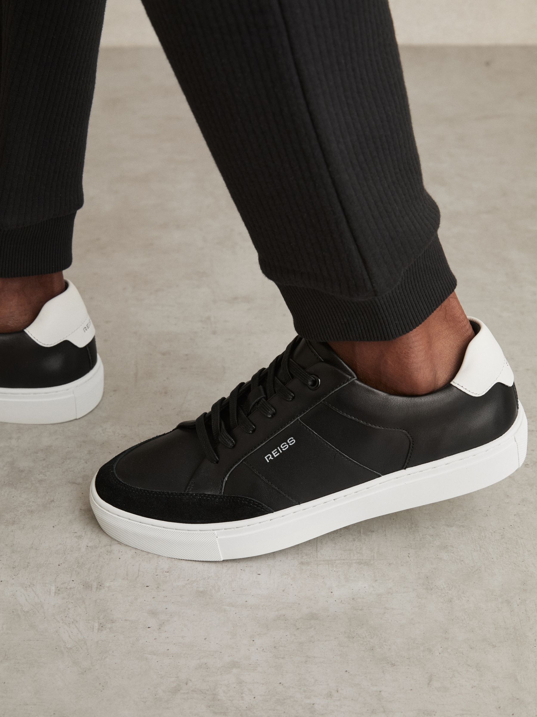 Suede Toe Cap Leather Trainers in Black - Image 2 of 5