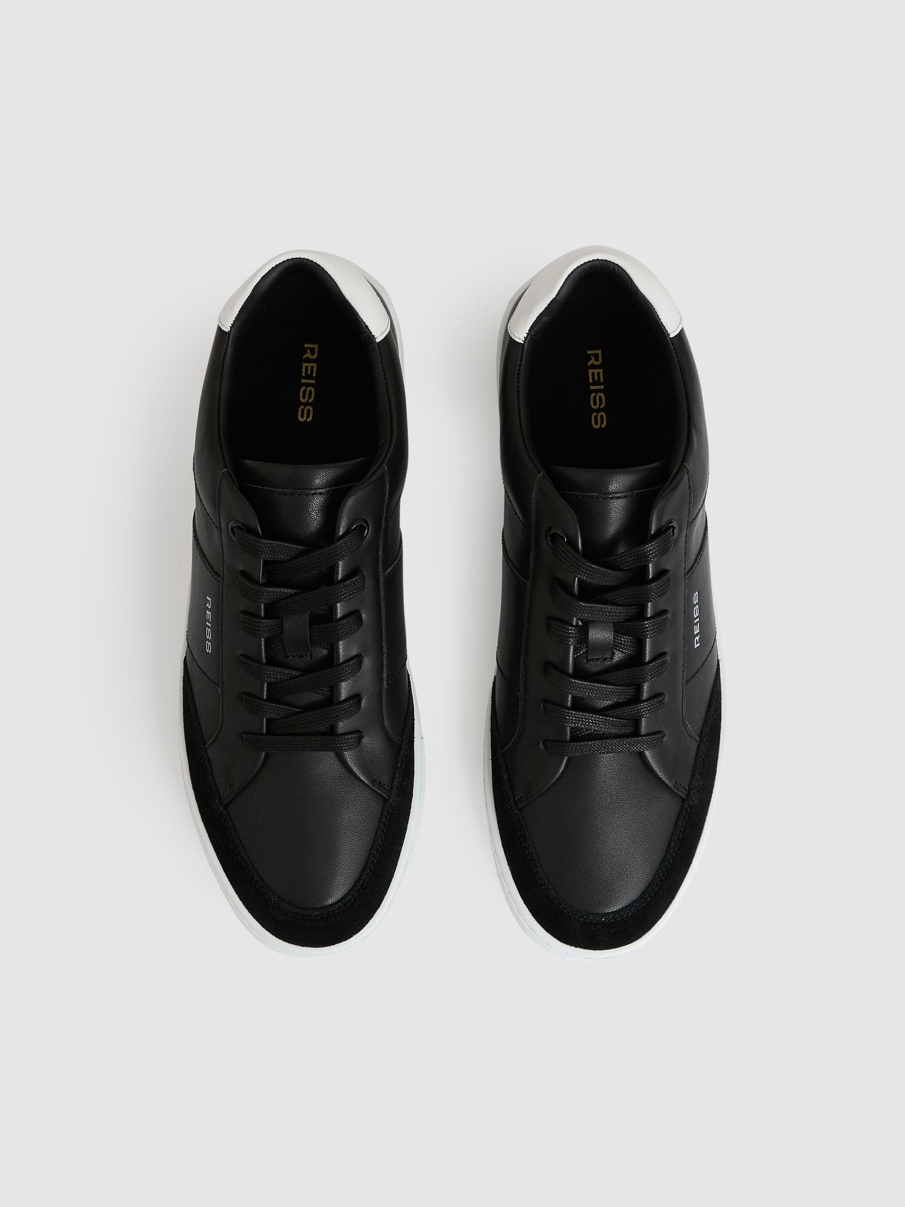 Suede Toe Cap Leather Trainers in Black - Image 3 of 5
