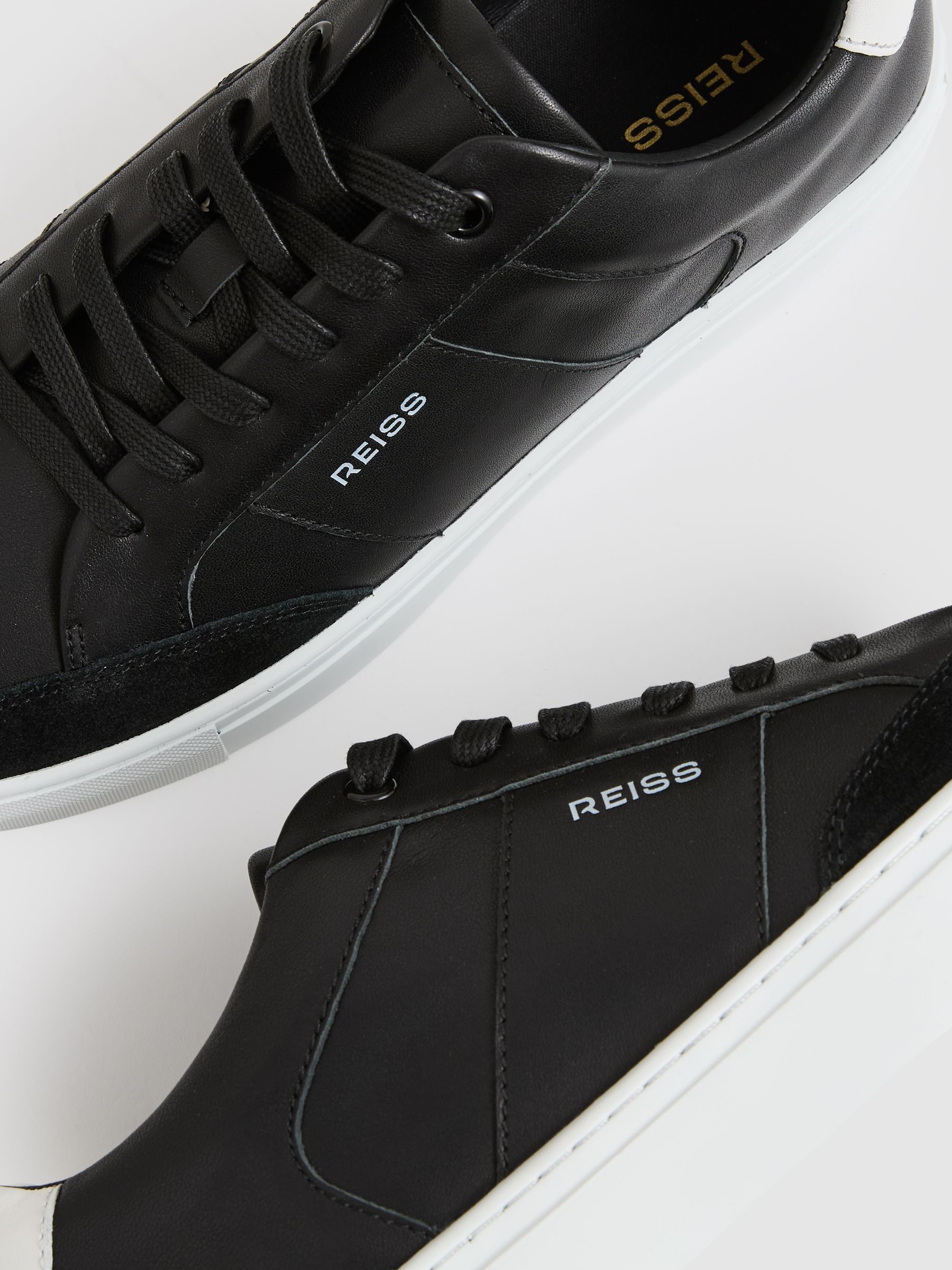 Suede Toe Cap Leather Trainers in Black - Image 4 of 5