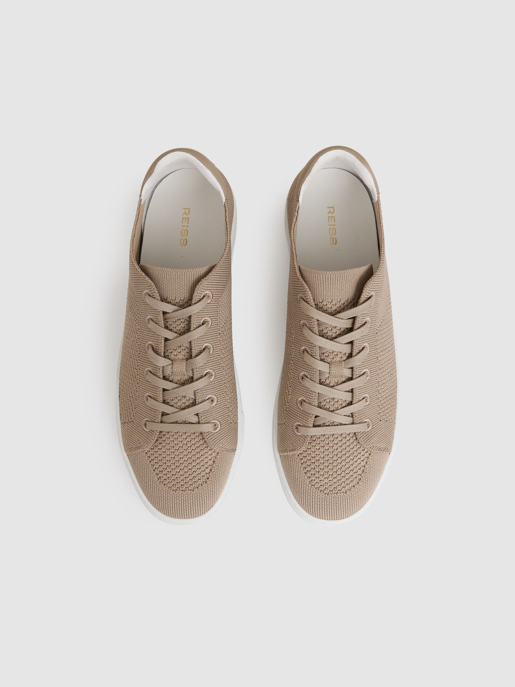 Knitted Low Top Trainers in Light Khaki - Image 3 of 5