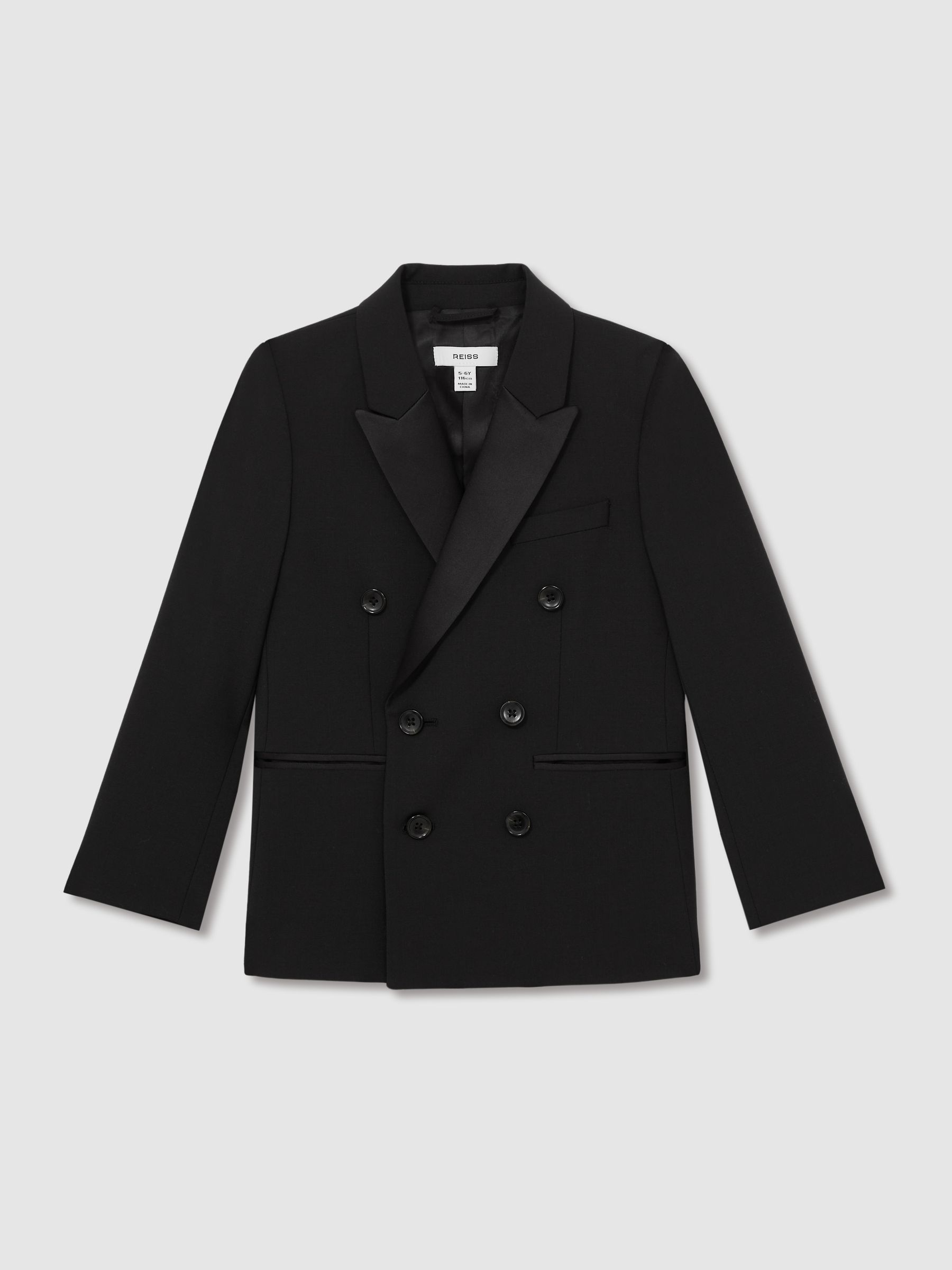 13-14 yrs Wool-Blend Double-Breasted Tuxedo Jacket in Black - Image 1 of 4