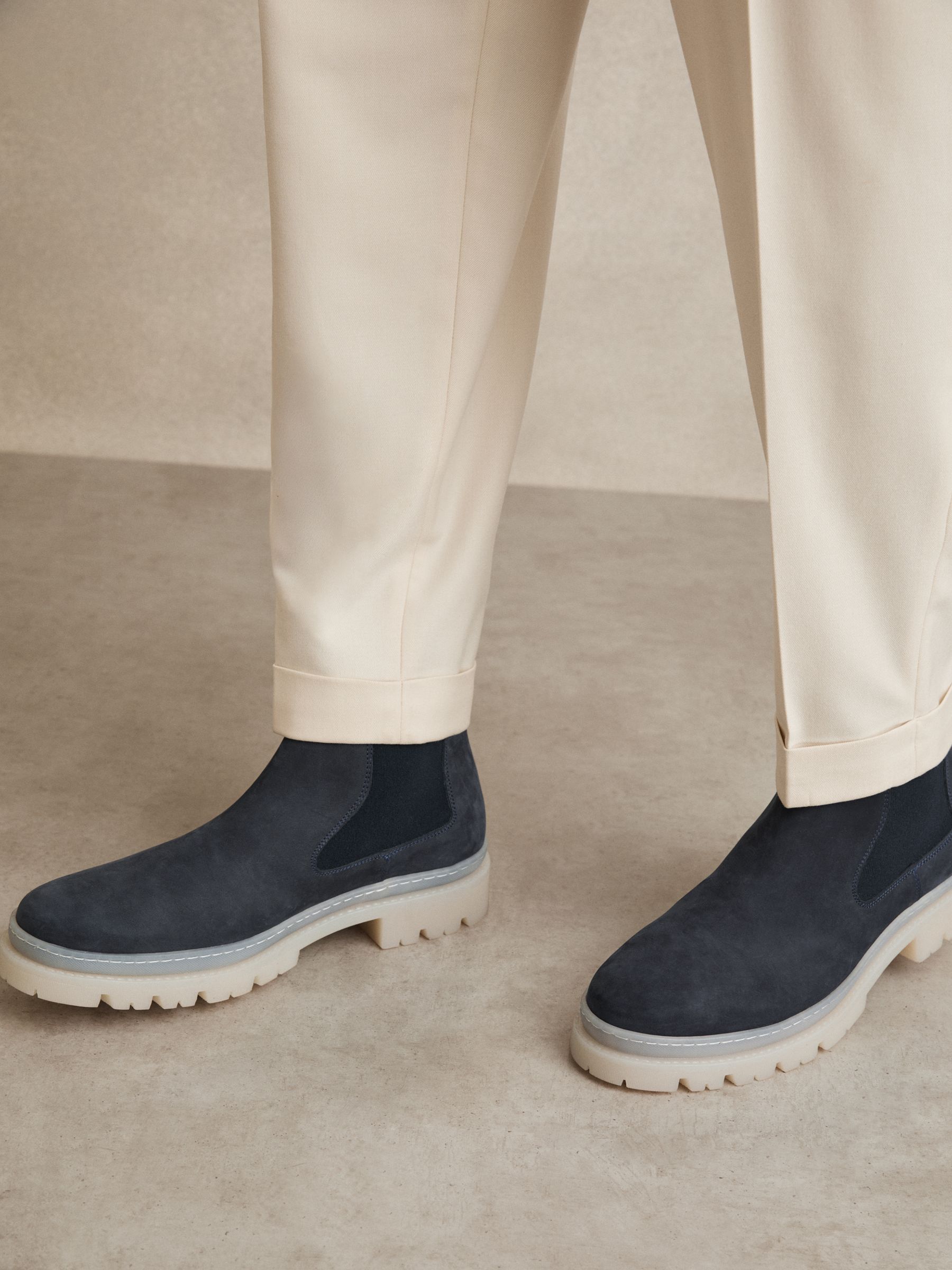 Suede Contrast Sole Chelsea Boots in Dark Navy - Image 5 of 6