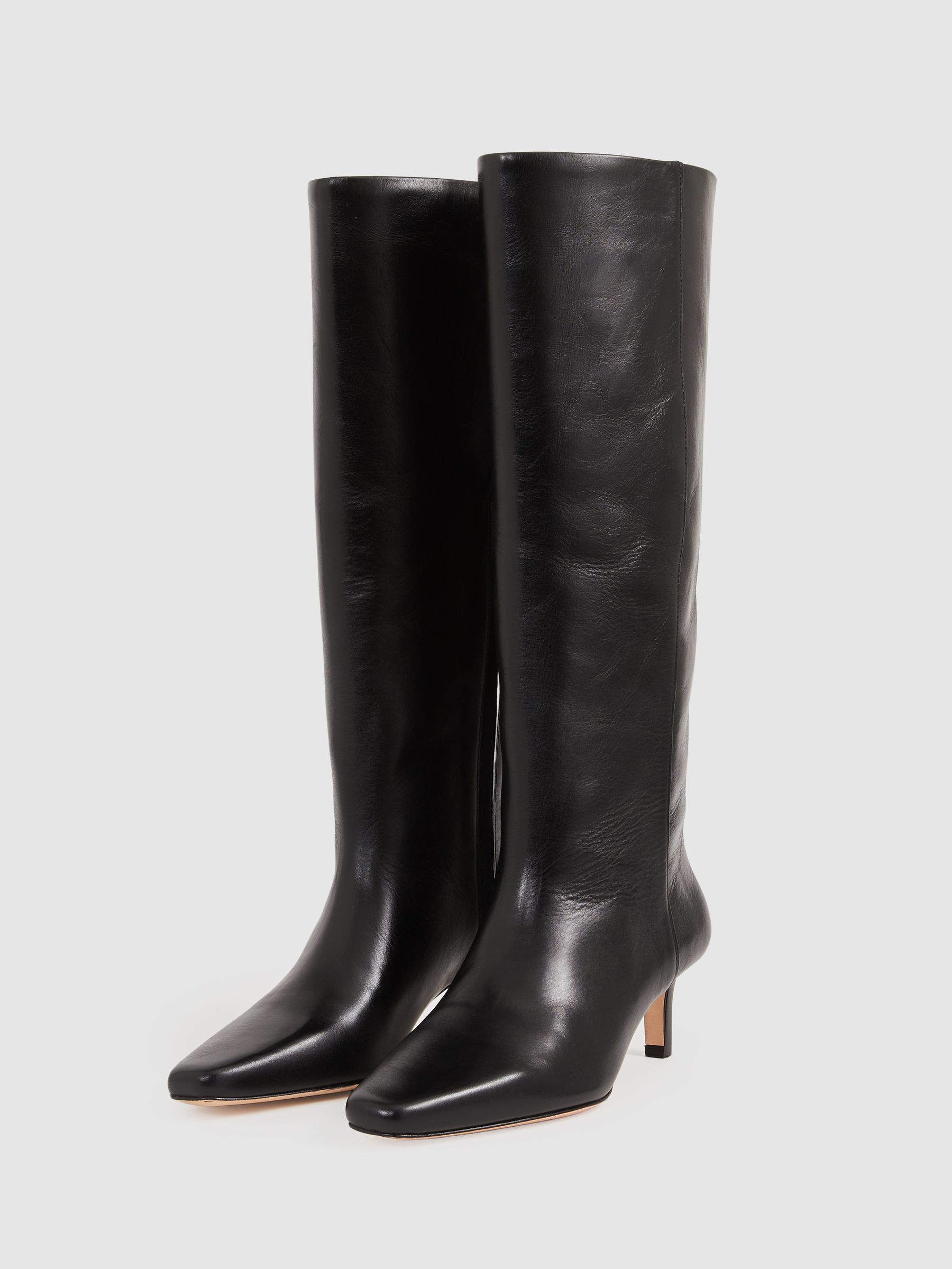 Paige Leather Knee-High Boots in Black - Image 2 of 4