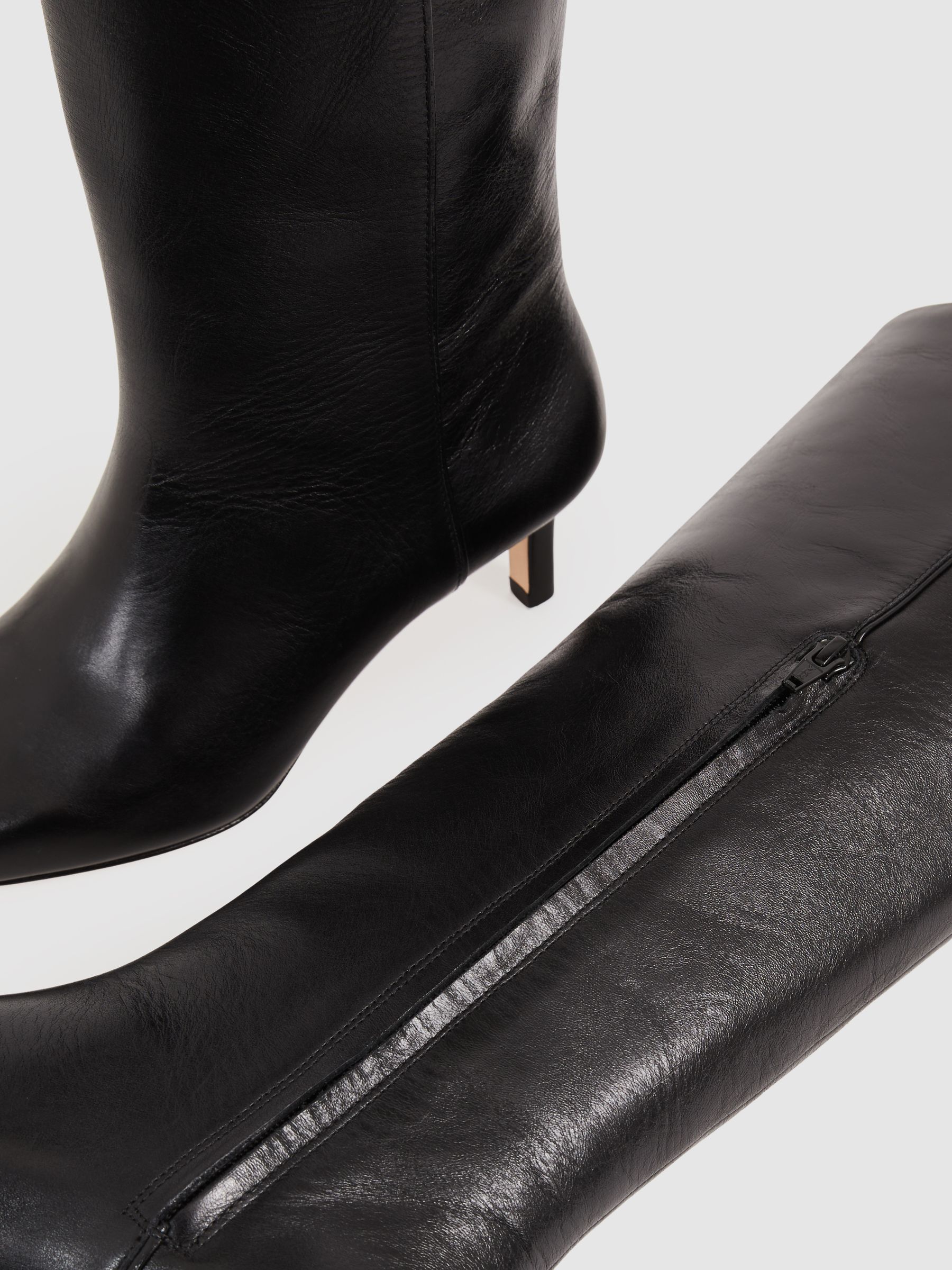 Leather Knee-High Boots in Black - image 3