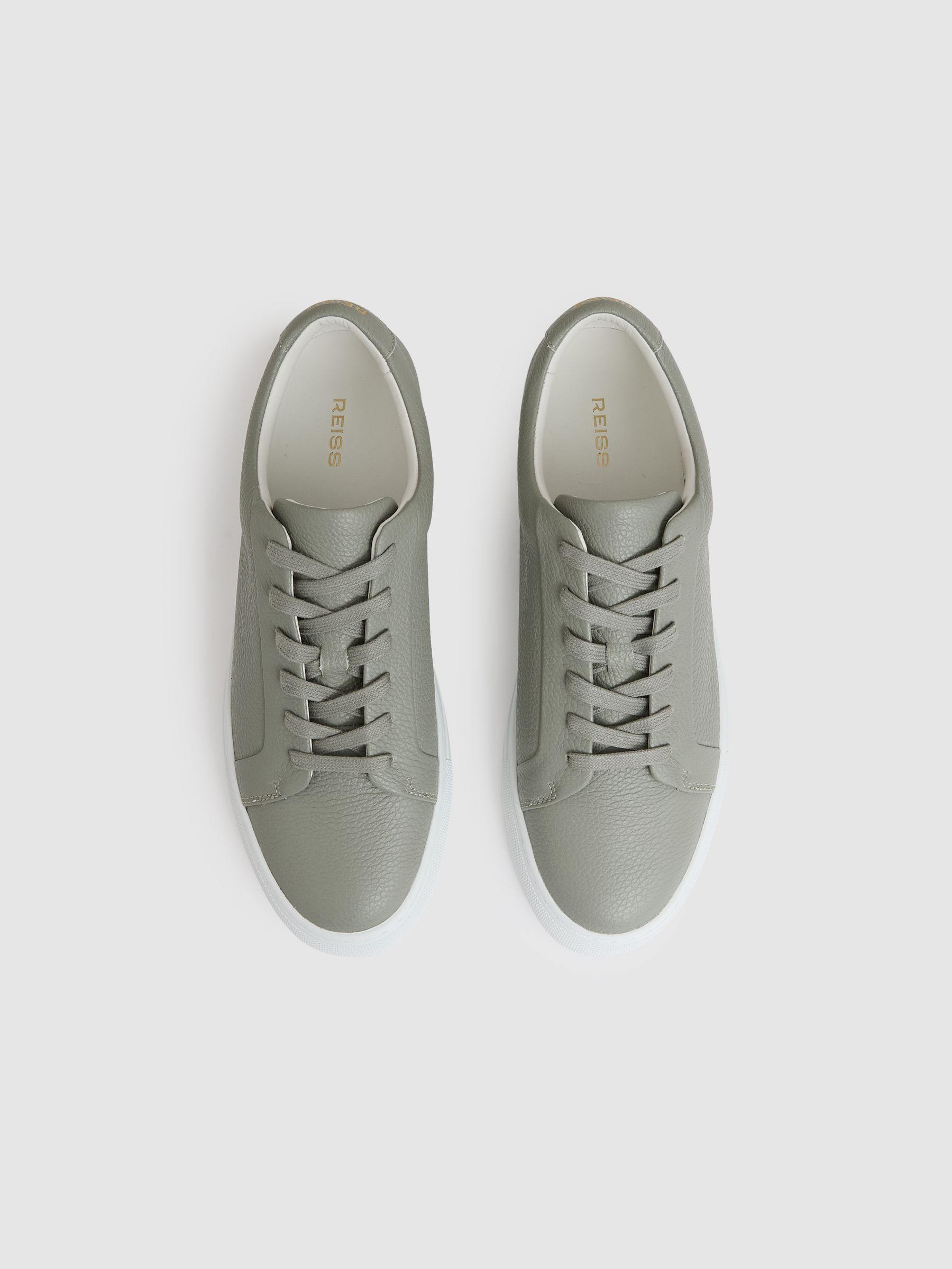 Tumbled Leather Trainers in Mint Green - Image 3 of 5