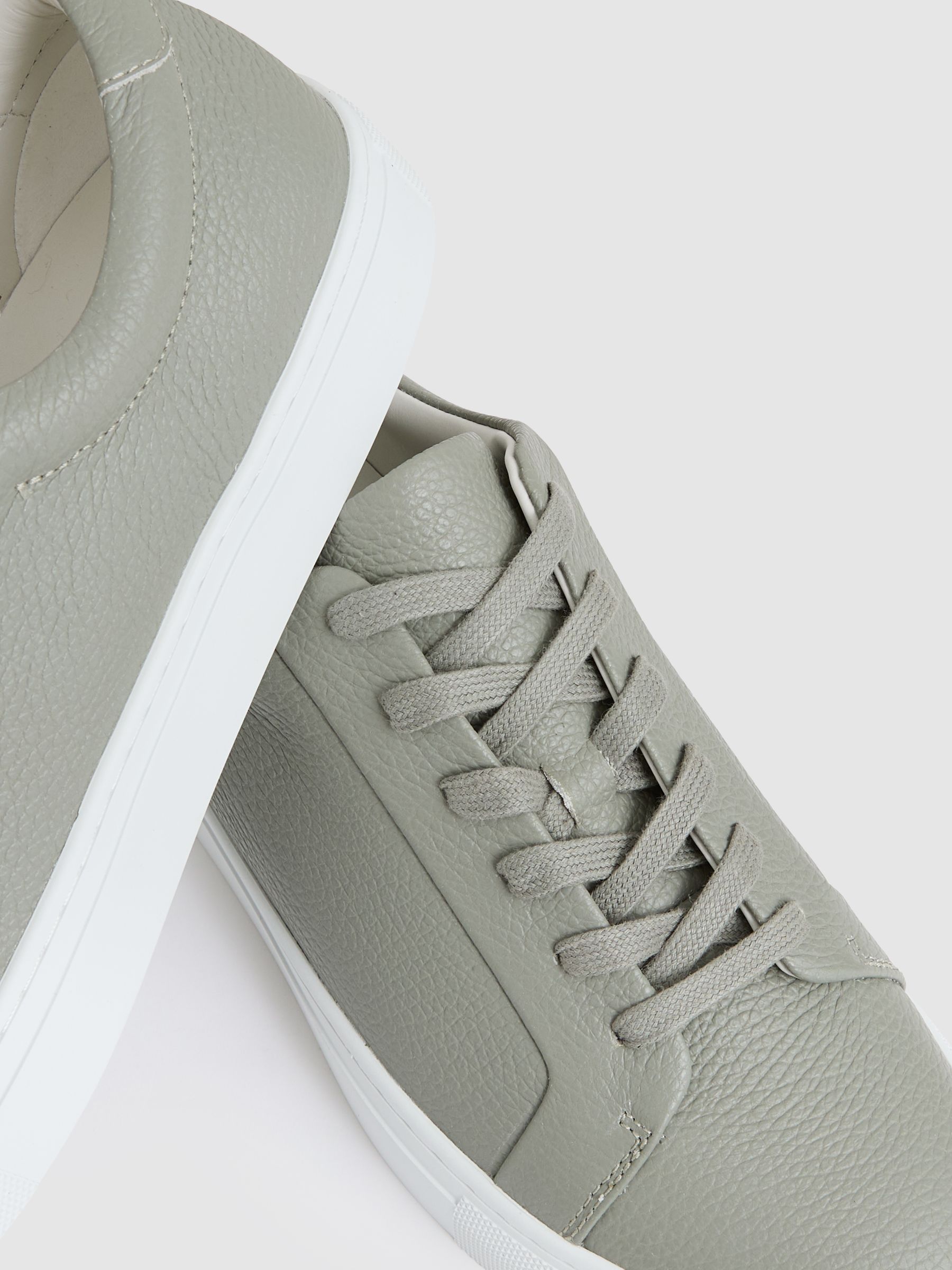 Tumbled Leather Trainers in Mint Green - Image 4 of 5
