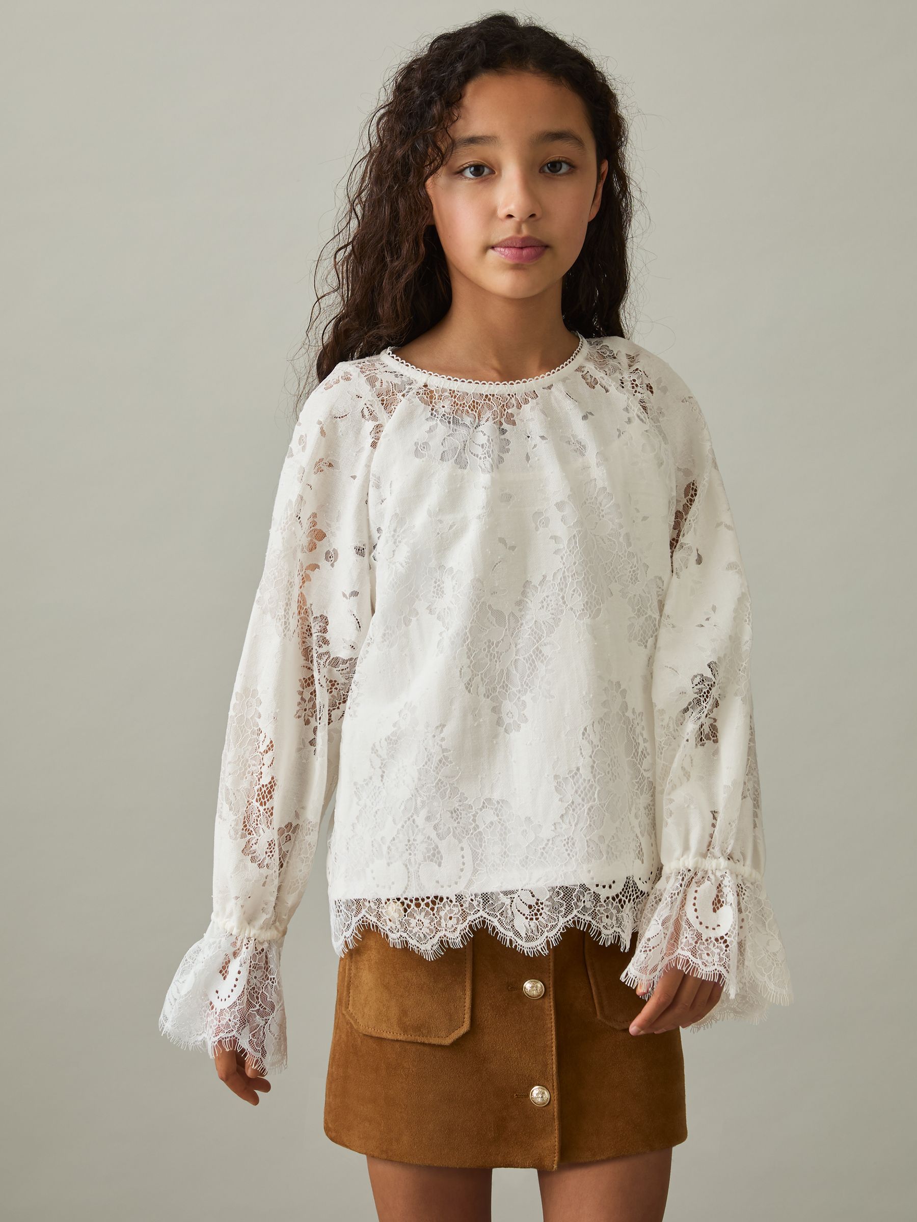 Lace Long-Sleeve Top in Ivory - Image 3 of 4