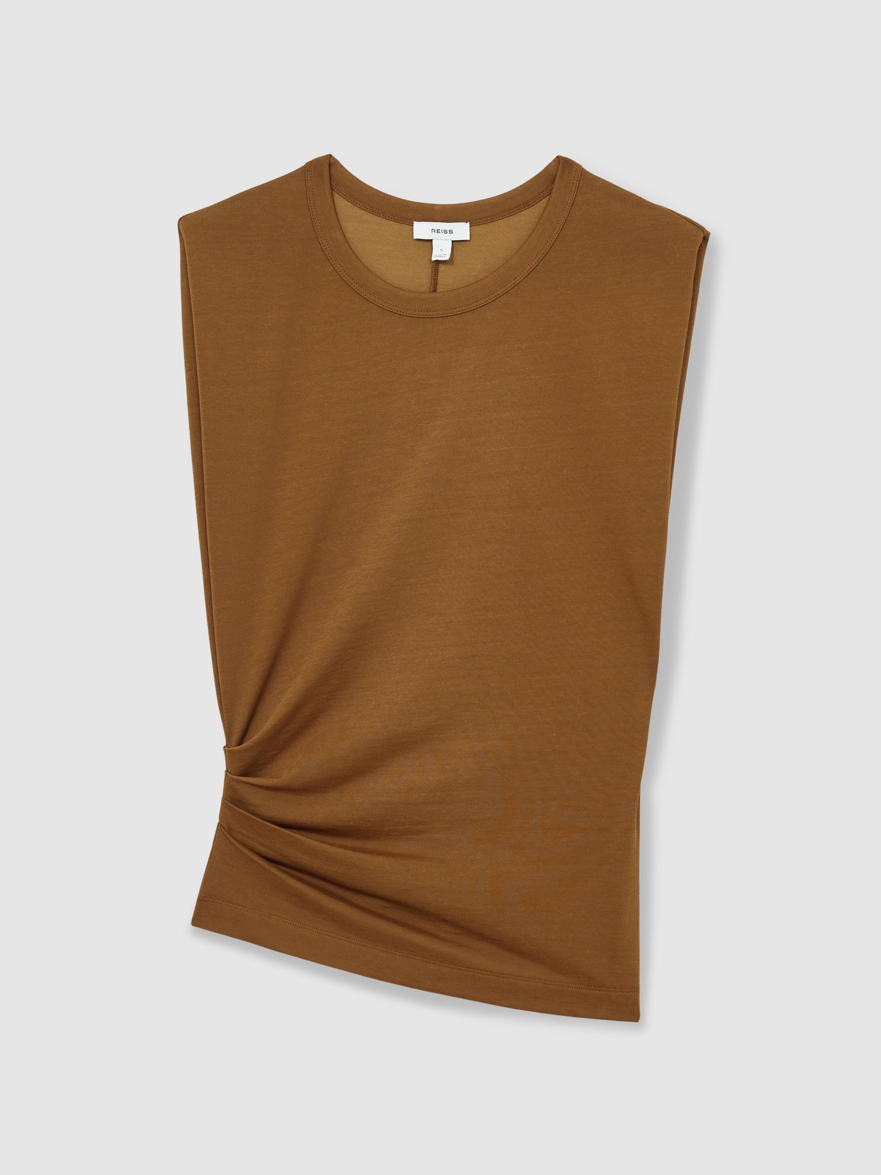 Shoulder-Pad Ruched Jersey Top in Ochre - Image 2 of 7