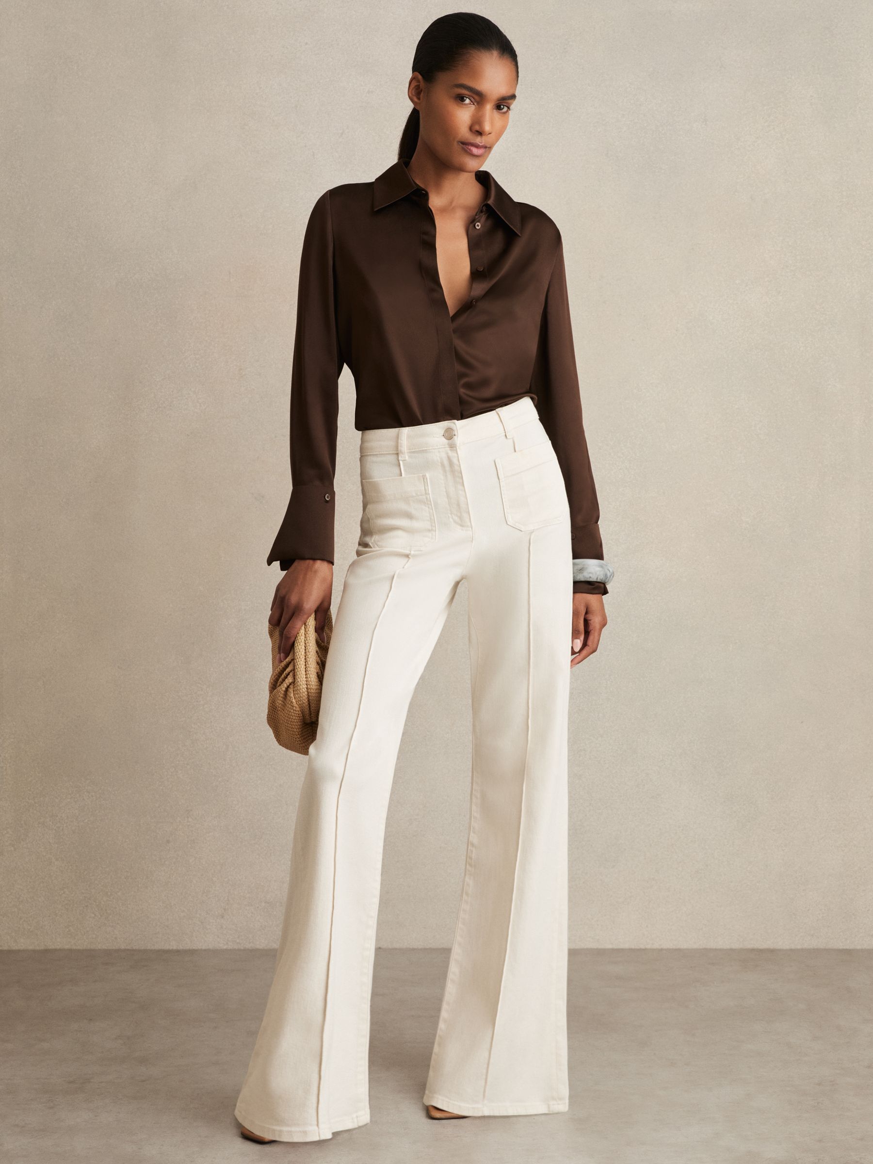 Silk Double-Cuff Button-Through Shirt in Chocolate - Image 4 of 6
