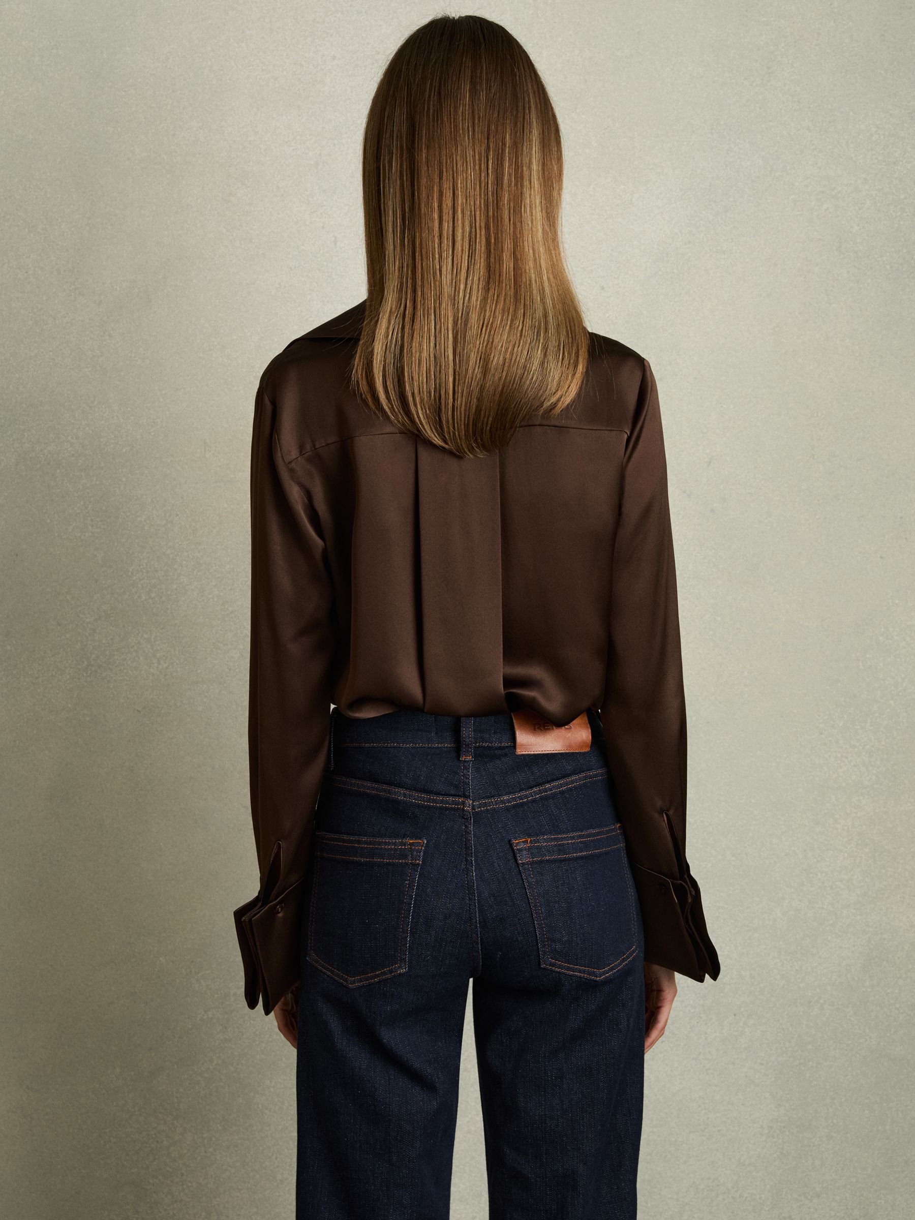 Silk Double-Cuff Button-Through Shirt in Chocolate - Image 5 of 6