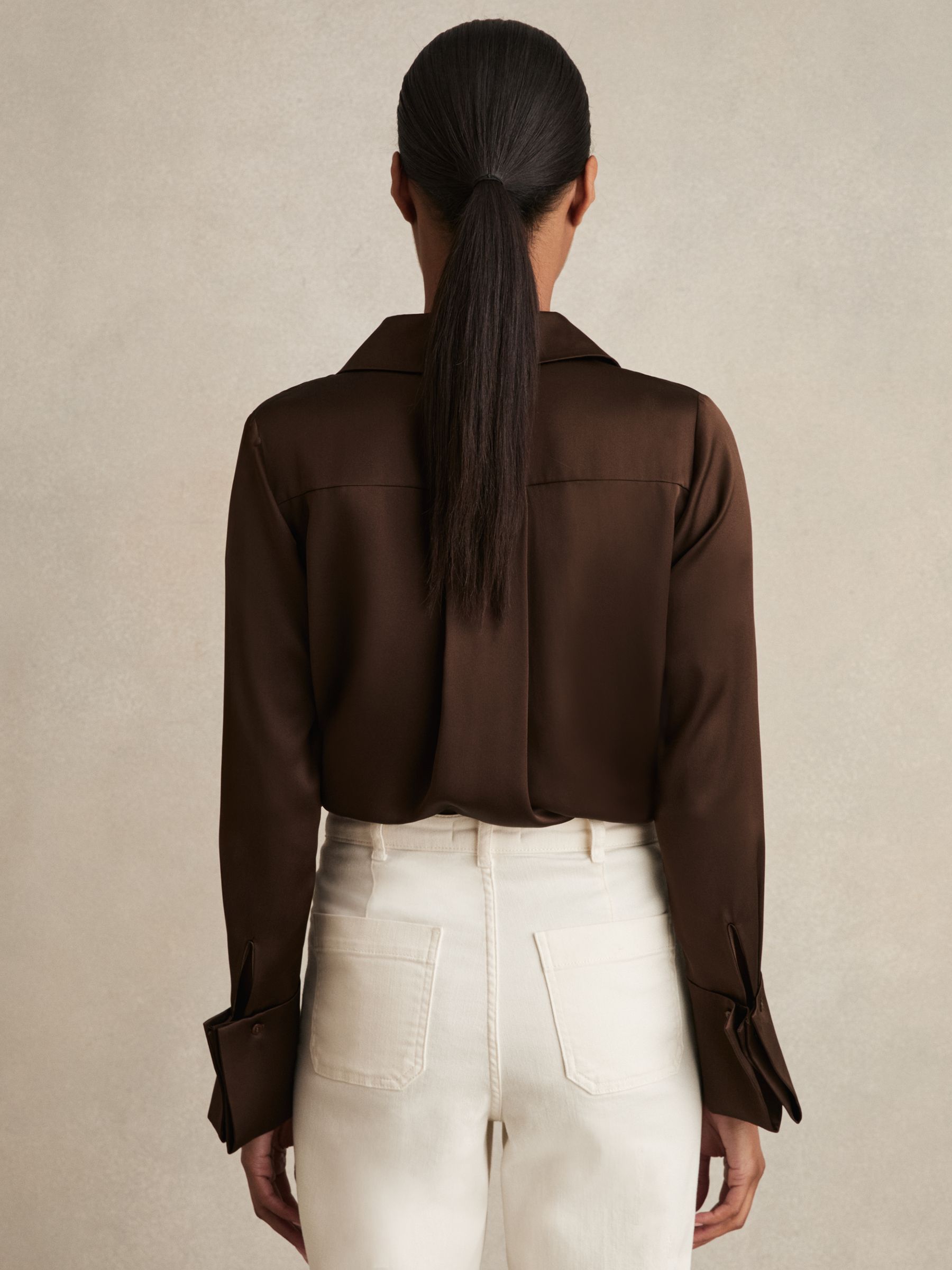Silk Double-Cuff Button-Through Shirt in Chocolate - Image 5 of 6