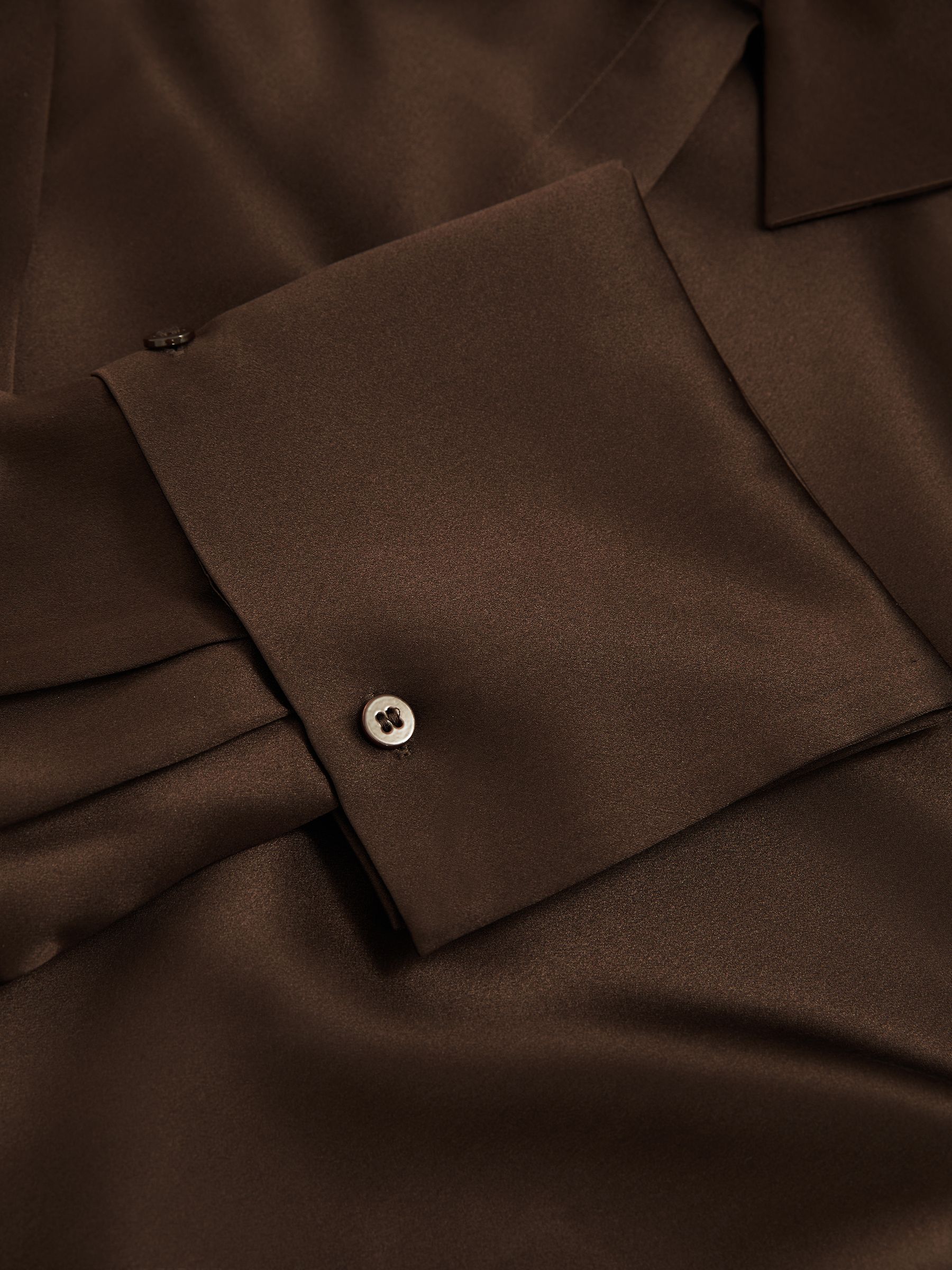 Silk Double-Cuff Button-Through Shirt in Chocolate - Image 6 of 6