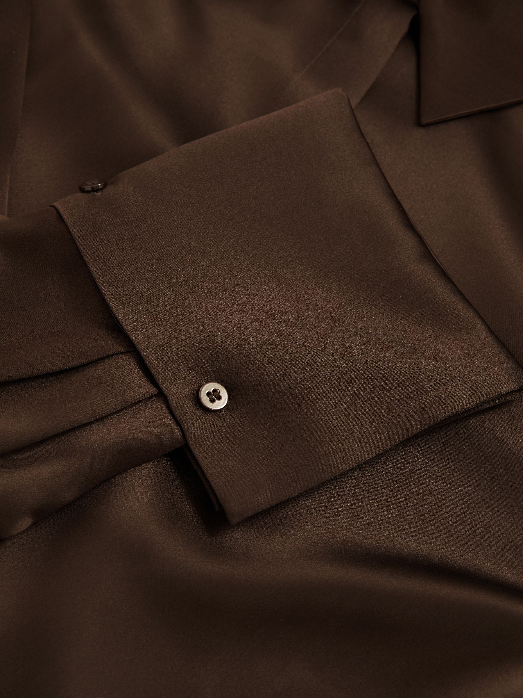 Silk Double-Cuff Button-Through Shirt in Chocolate - Image 6 of 6