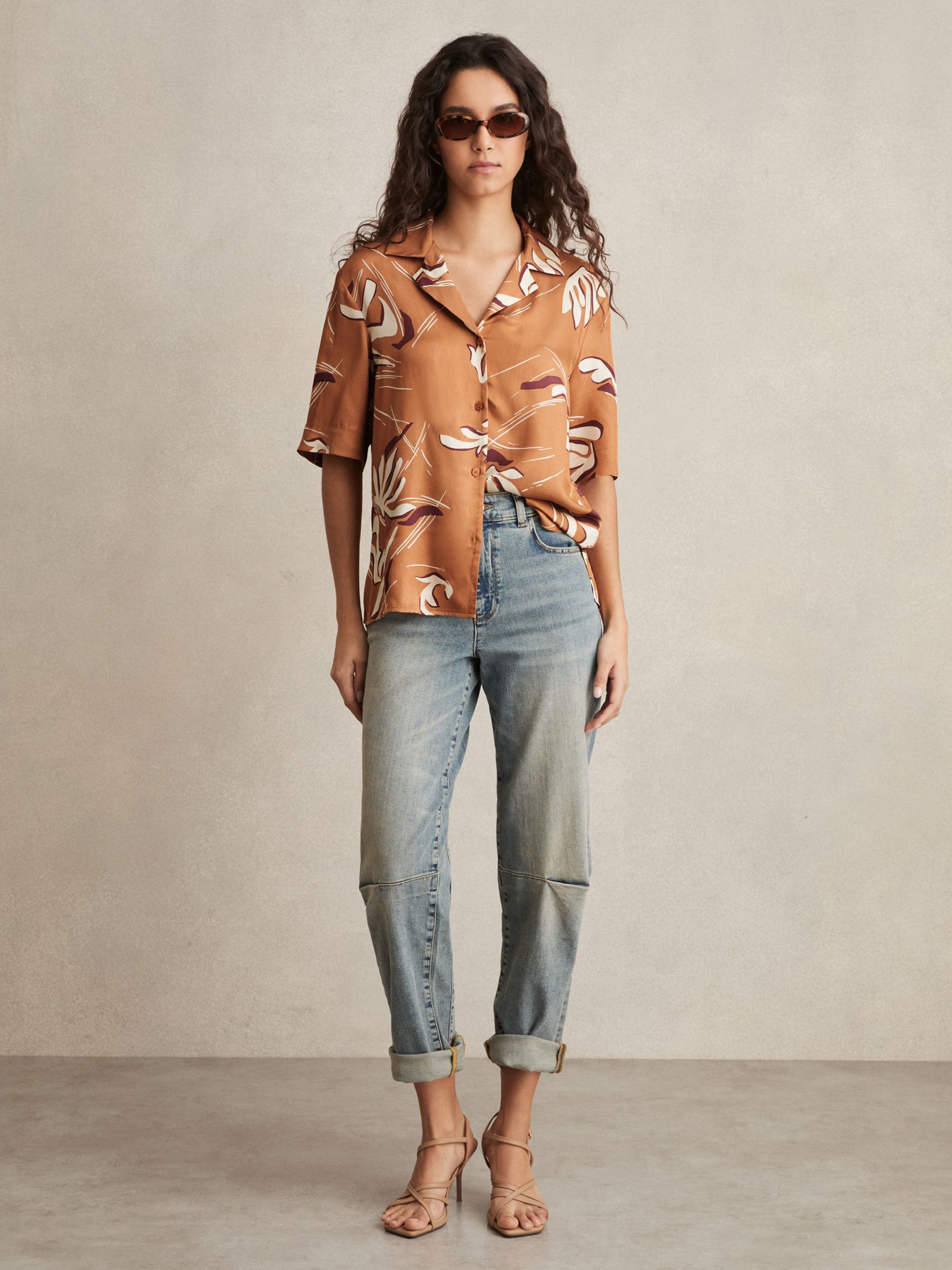 Printed Cuban-Collar Shirt in Rust - image 4