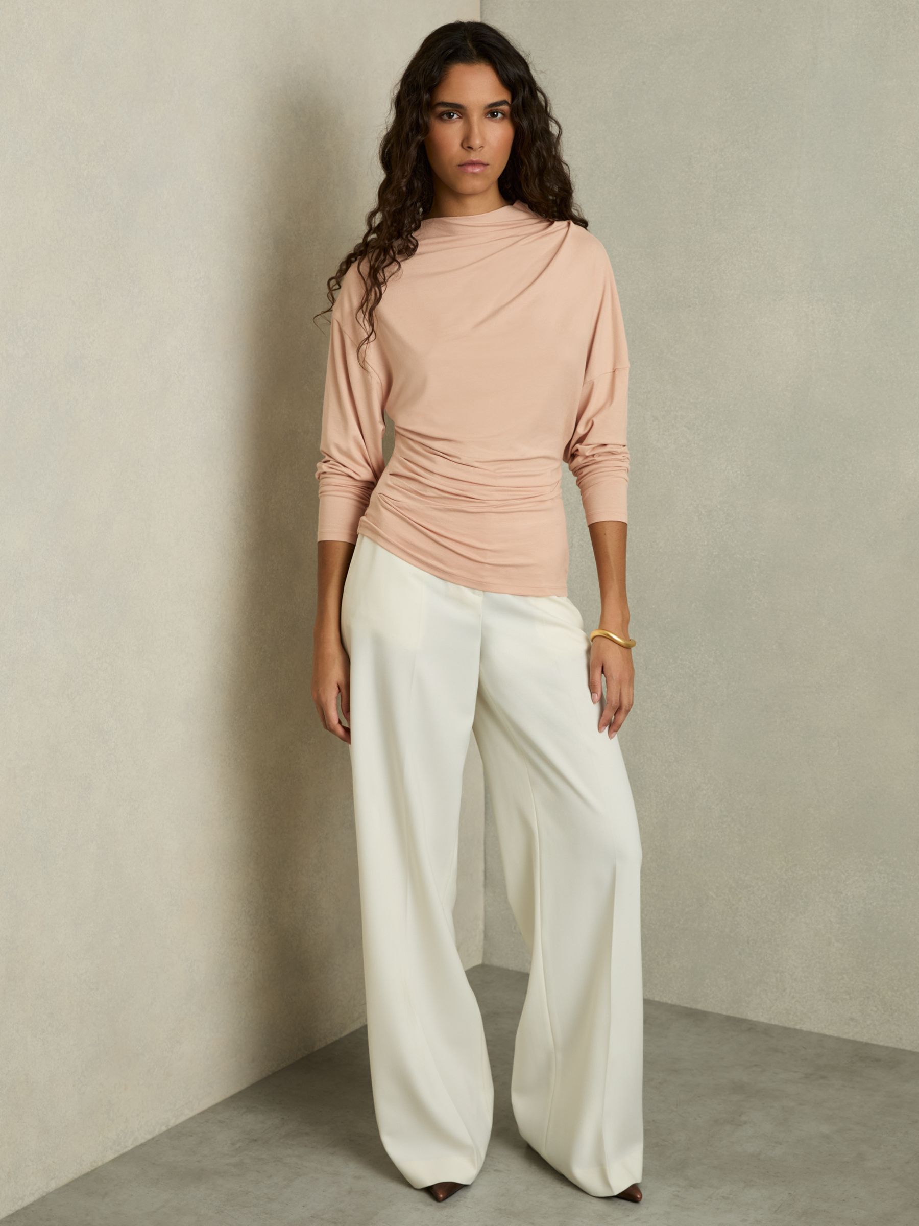 Draped Jersey Long-Sleeve Top in Blush - Image 1 of 5
