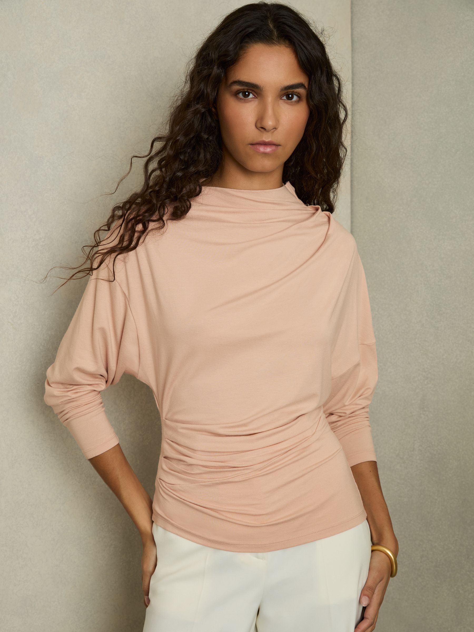 Draped Jersey Long-Sleeve Top in Blush - Image 3 of 5