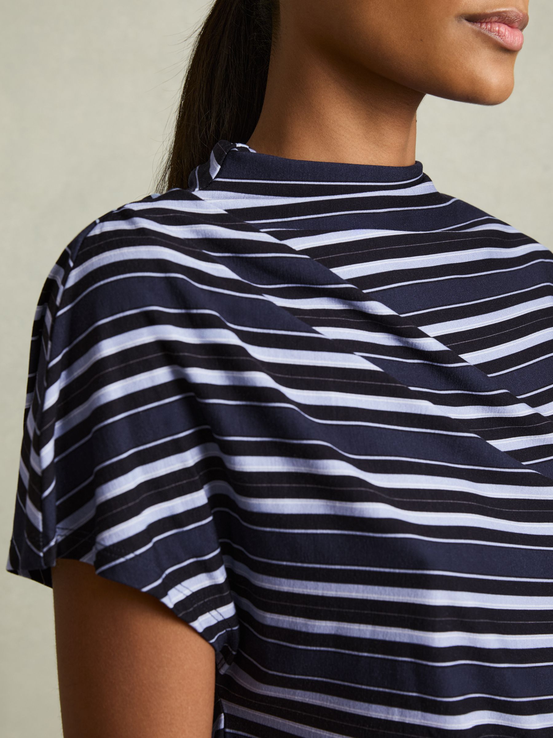 Stripe-Print Draped Top in Blue - Image 4 of 6