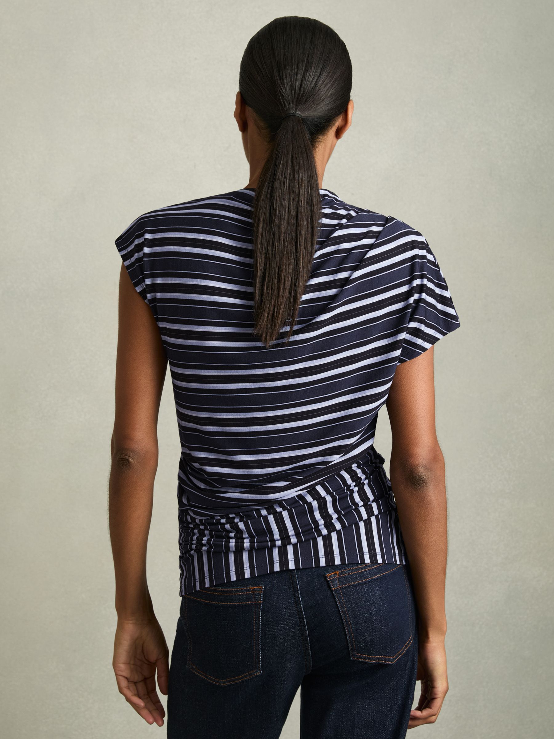 Stripe-Print Draped Top in Blue - Image 5 of 6