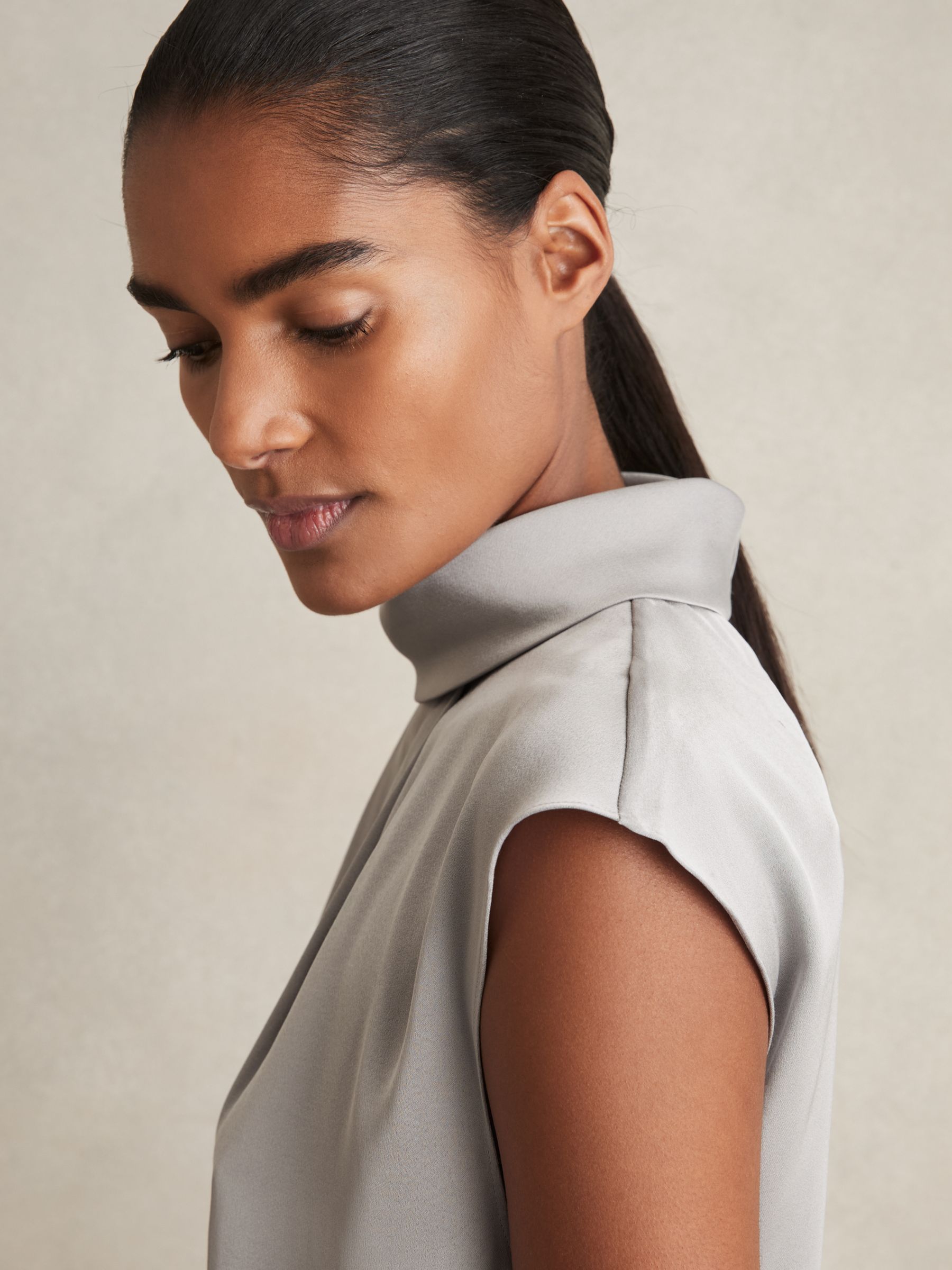 High Neck Shell Top in Grey - Image 3 of 5