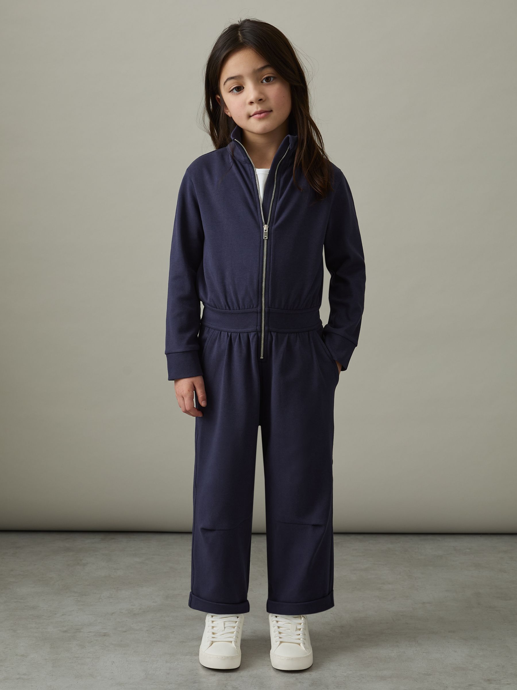 4-9 yrs Jersey High Collar Jumpsuit in Navy - Image 1 of 4