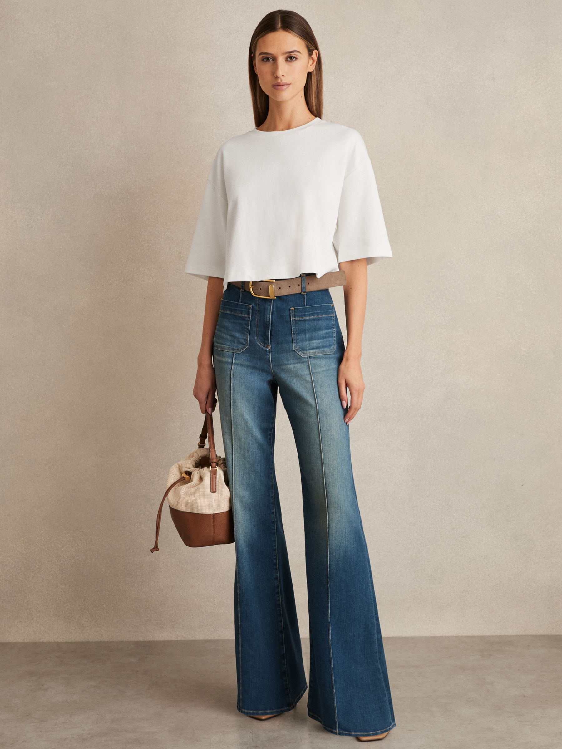Stretch-Cotton Cropped T-Shirt in White - Image 3 of 6