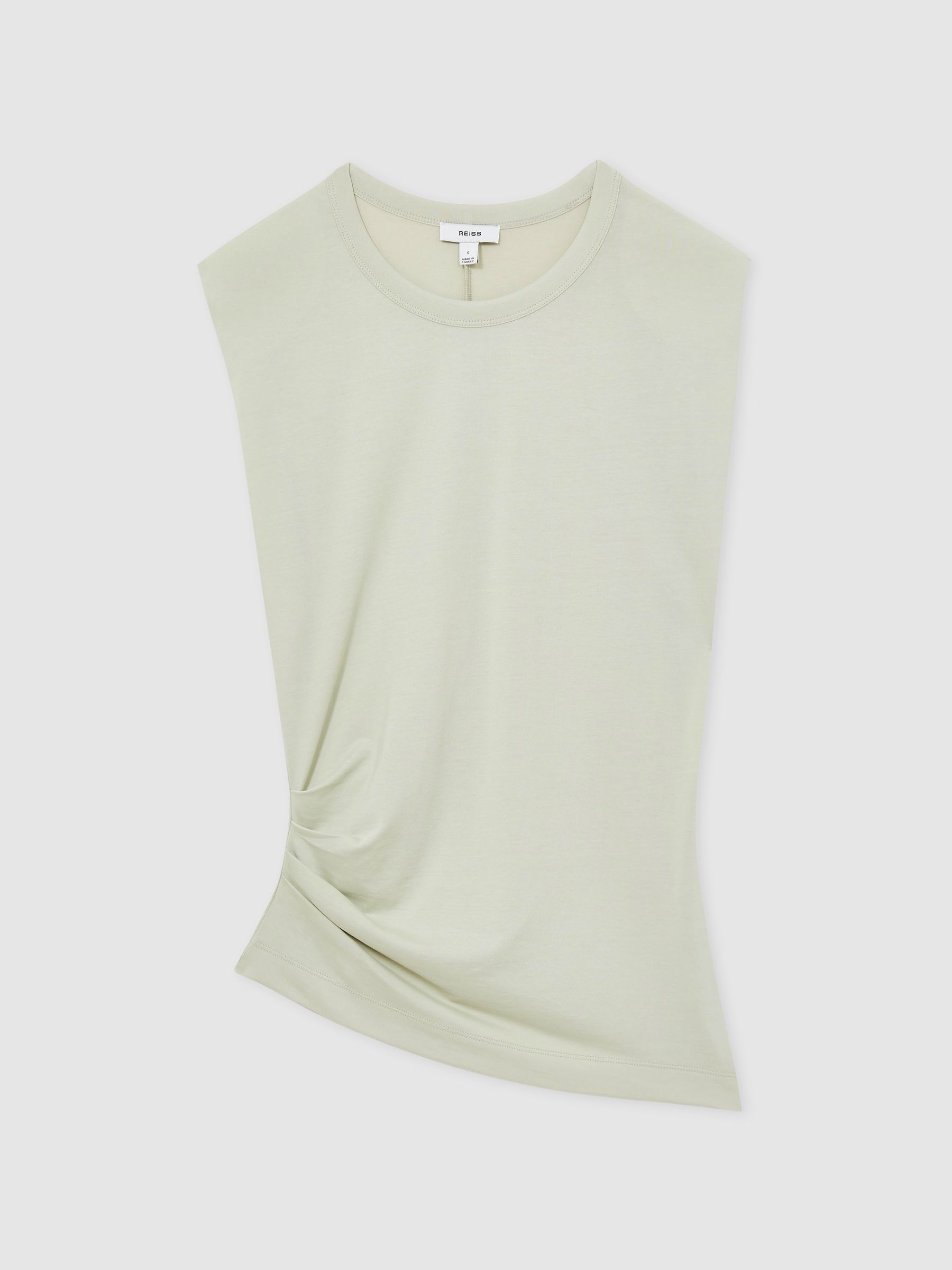 Shoulder-Pad Ruched Jersey Top in Sage - Image 2 of 6