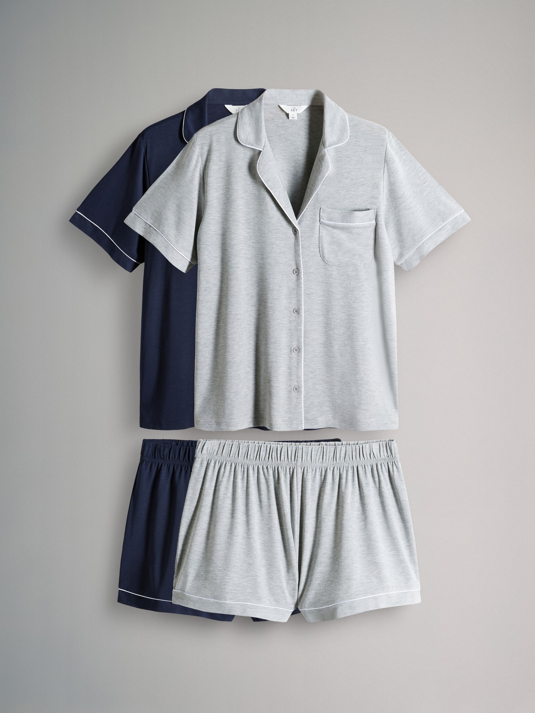 Viscose Blend Button Through Pyjamas 2 Pack with Piping - Image 2 of 6 Viscose Blend Button Through Pyjamas 2 Pack with Piping - Image 2 of 6